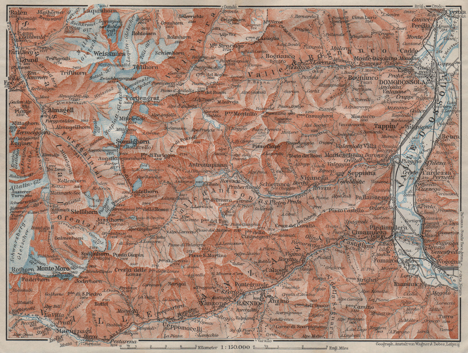 Associate Product VALLE ANTRONA. Saas-Fee/Grund/Almagell Bannio Weissmies Domodossola 1911 map