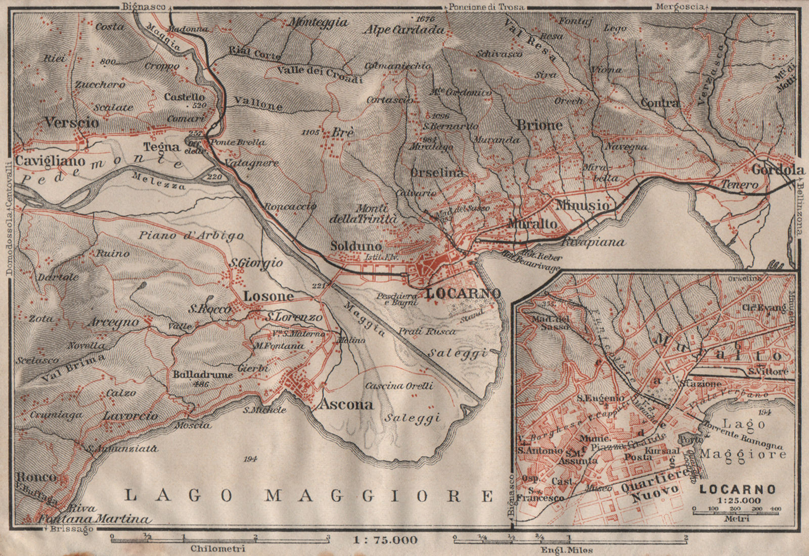 Associate Product LOCARNO area. Losone Gordola Muralto Brione. Switzerland Suisse Schweiz 1911 map