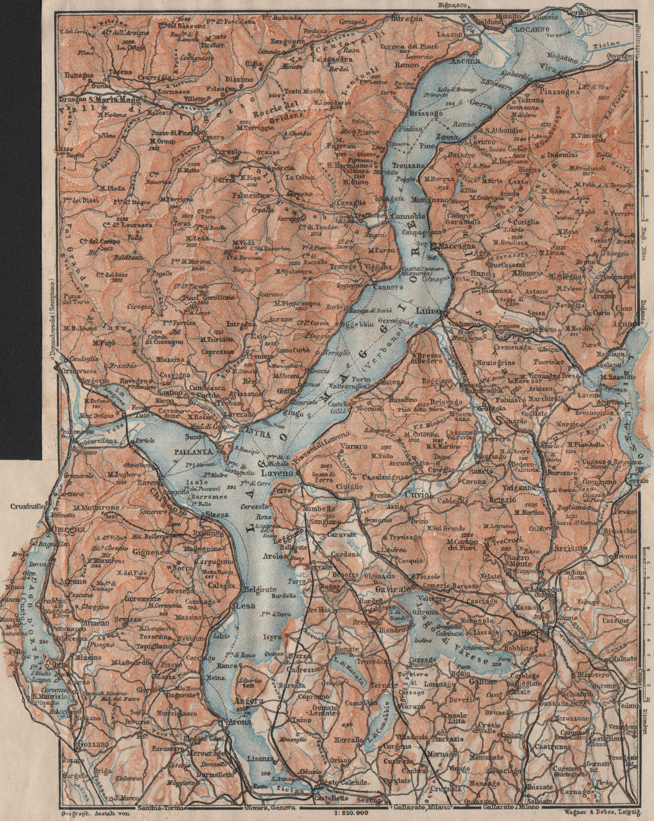 Associate Product LAGO MAGGIORE. Lake Maggiore. Varese Varesa Pallanza. Topo-map. Italy 1911
