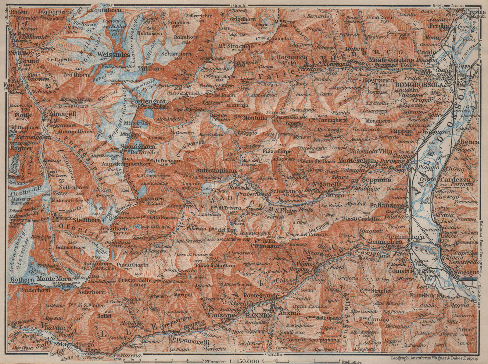 Associate Product VALLE ANTRONA. Saas-Fee/Grund/Almagell Bannio Weissmies Domodossola 1913 map