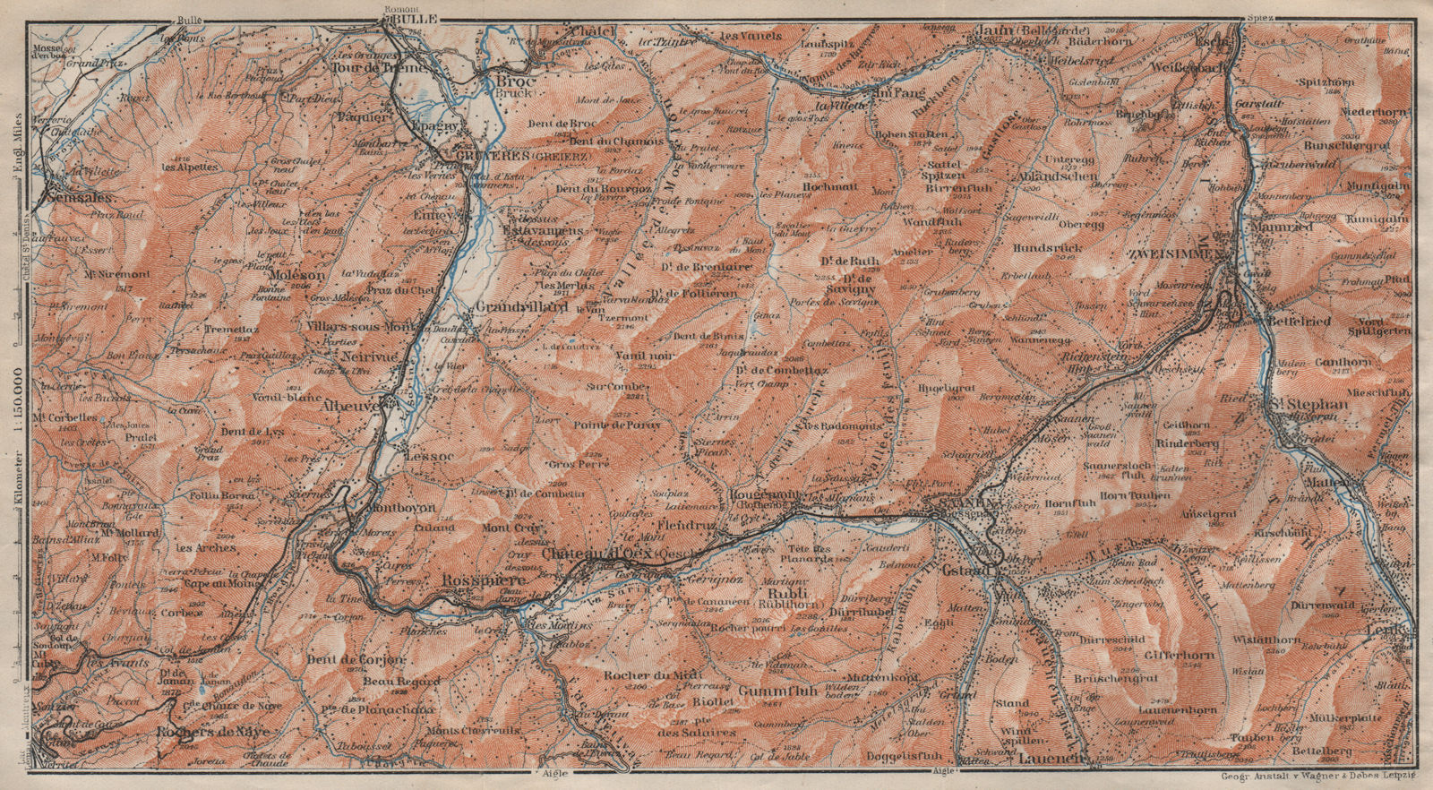 Associate Product SAANEN/SARINE & SIMME VALLEYS. Gstaad Château-d'Oex Saanenmöser Lenk 1922 map