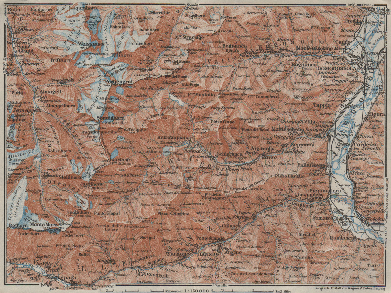 Associate Product VALLE ANTRONA. Saas-Fee/Grund/Almagell Bannio Weissmies Domodossola 1928 map
