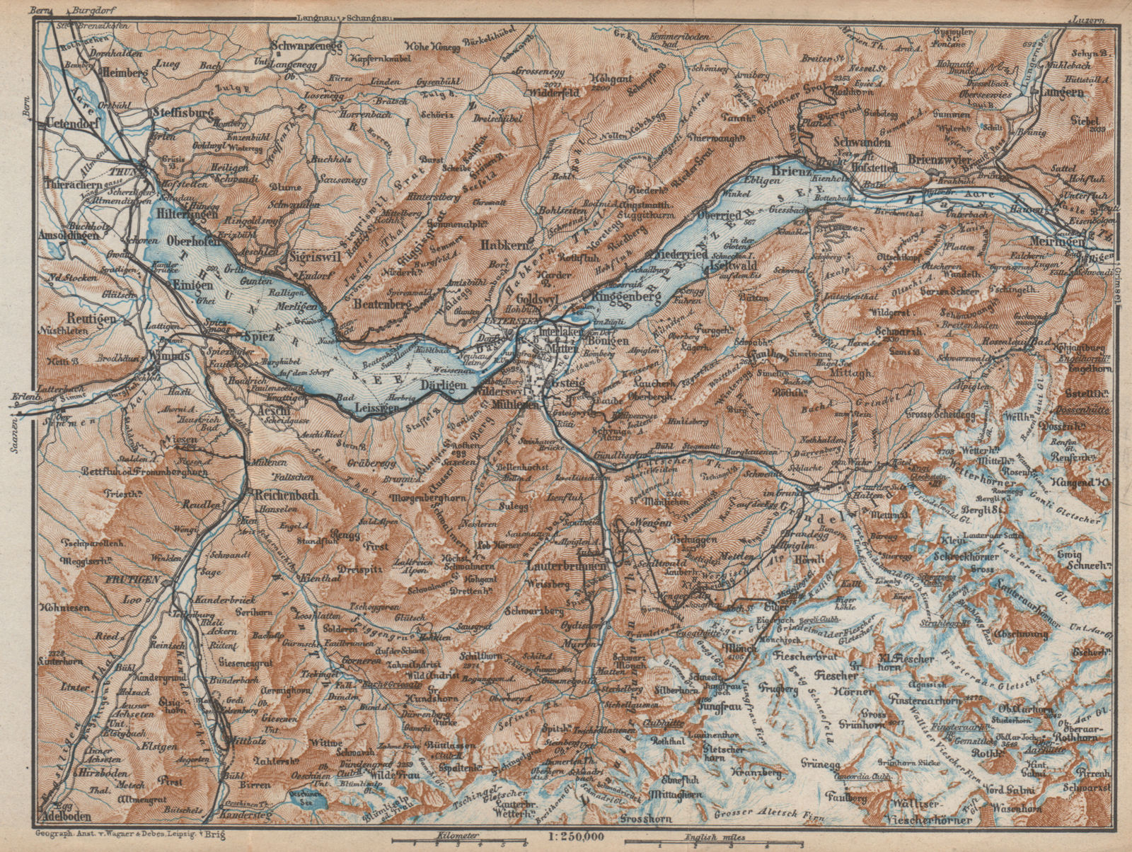 Associate Product BERNESE OBERLAND. Wengen Mürren Grundelwald Reutigen Interlaken Eiger 1938 map