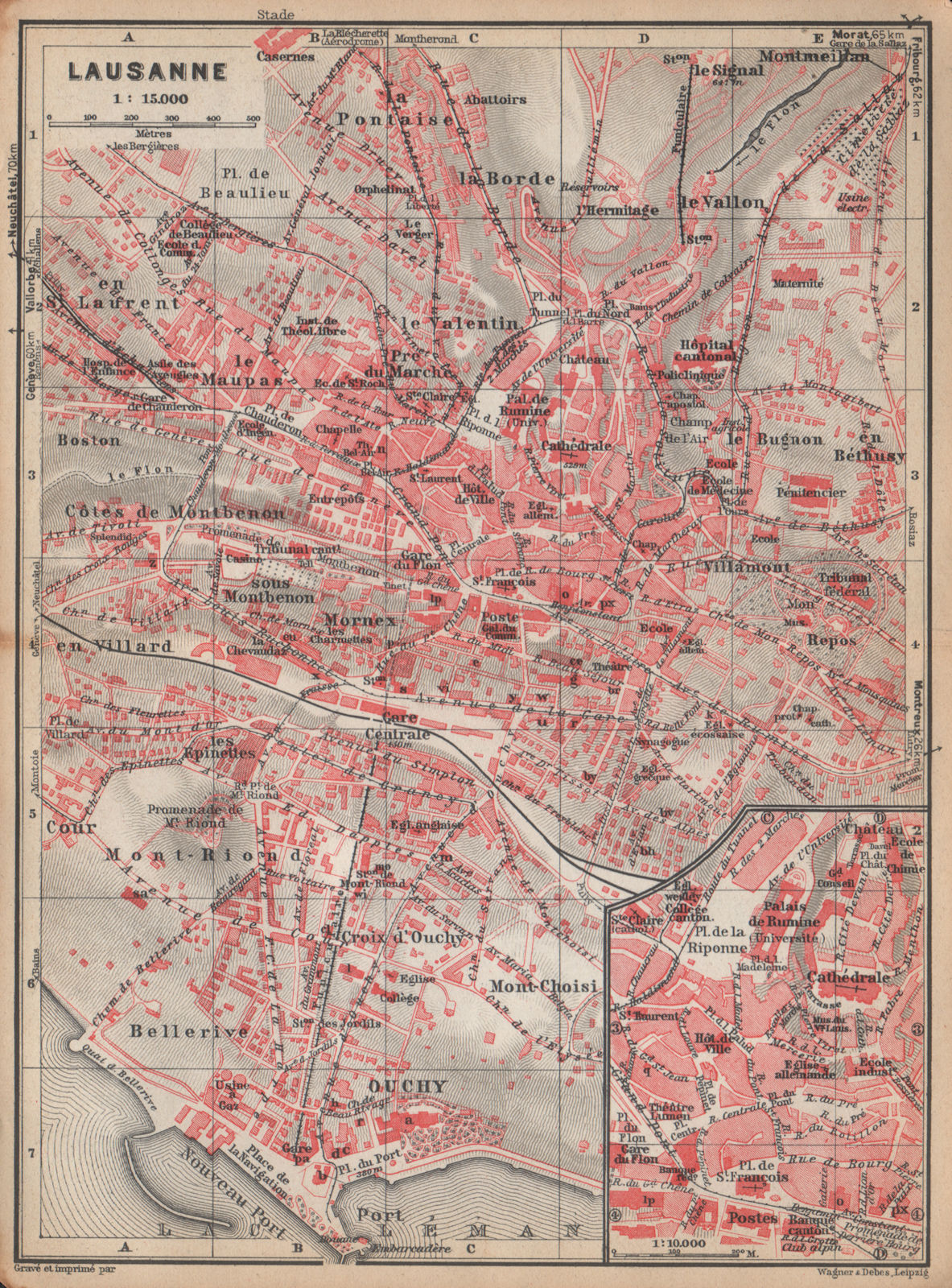 LAUSANNE. town city stadtplan. Switzerland Suisse Schweiz carte karte 1938 map