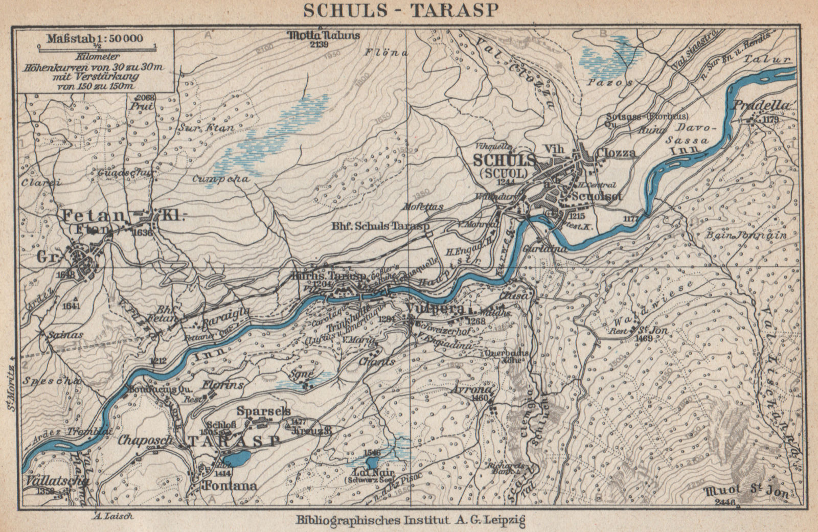 Environs of SCUOL/SCHULS & TARASP. Ftan. Switzerland Suisse Schweiz 1938 map