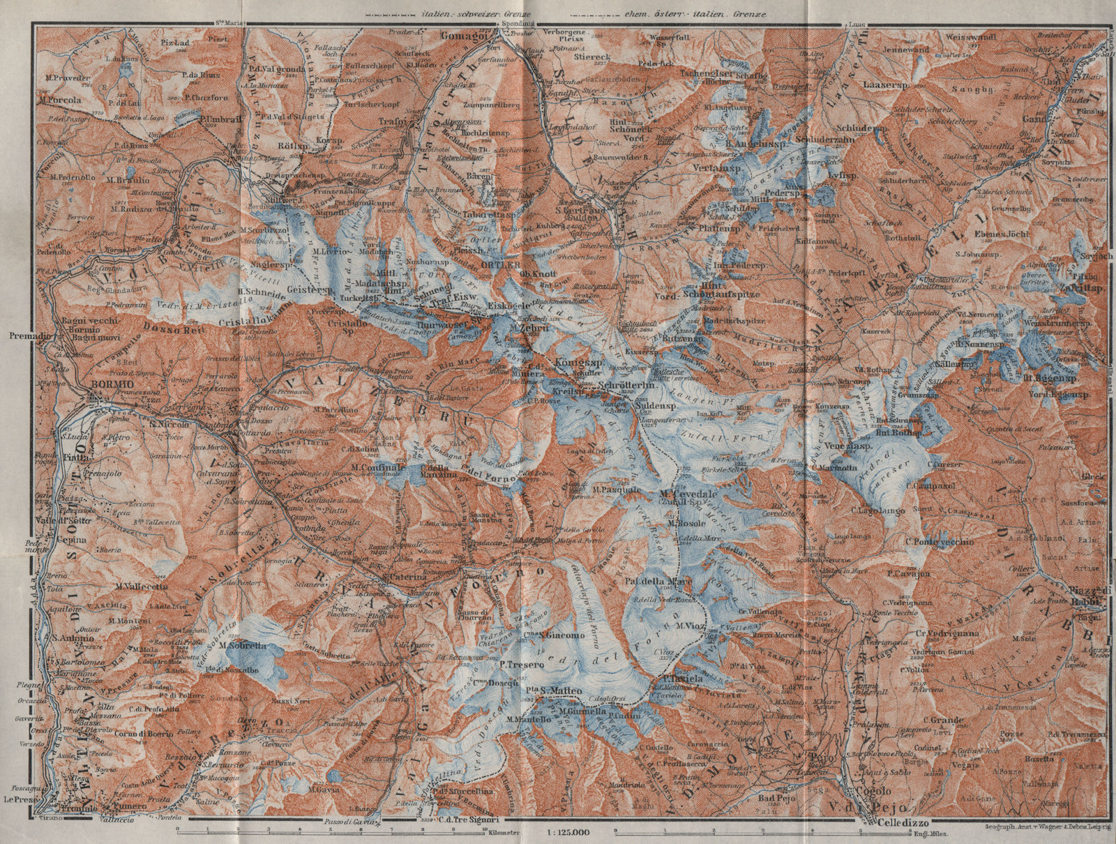 ORTLER ALPS. Ortler Alpen Ortles-Cevedale Bormio Solda Santa Caterina 1923 map
