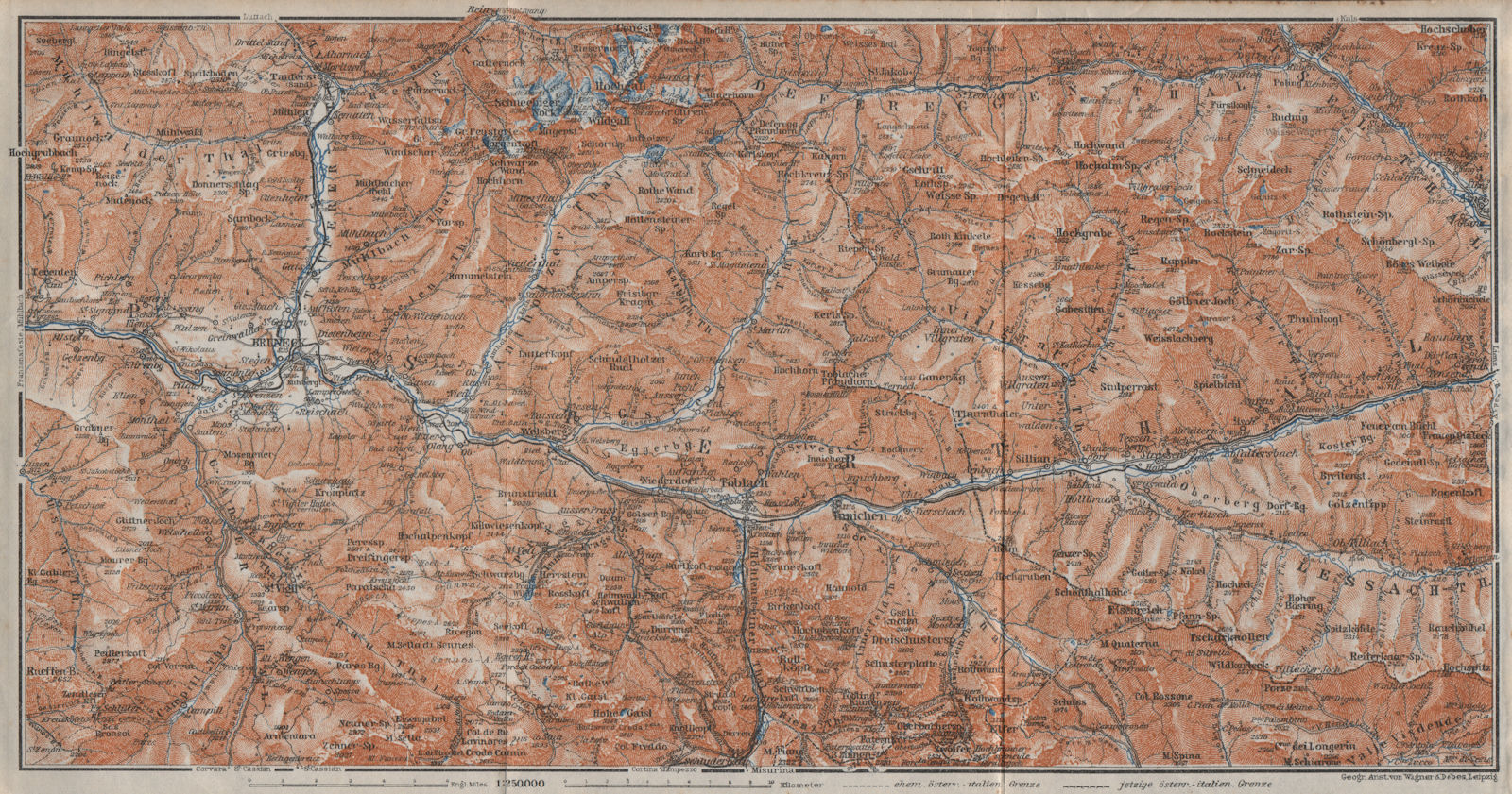 Associate Product PUSTERTAL Bruneck Fanes-Sennes-Braies Tre Cime Rieserferner-Ahrn Sesto 1923 map