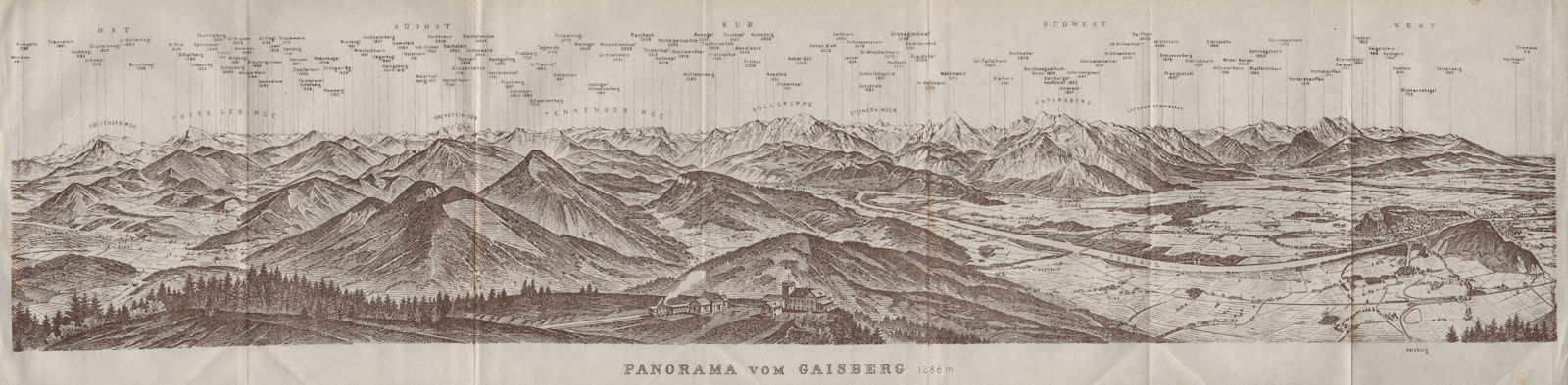 Associate Product PANORAMA VOM GAISBERG. Salzburg. Salzach valley. Austria Österreich 1923 map