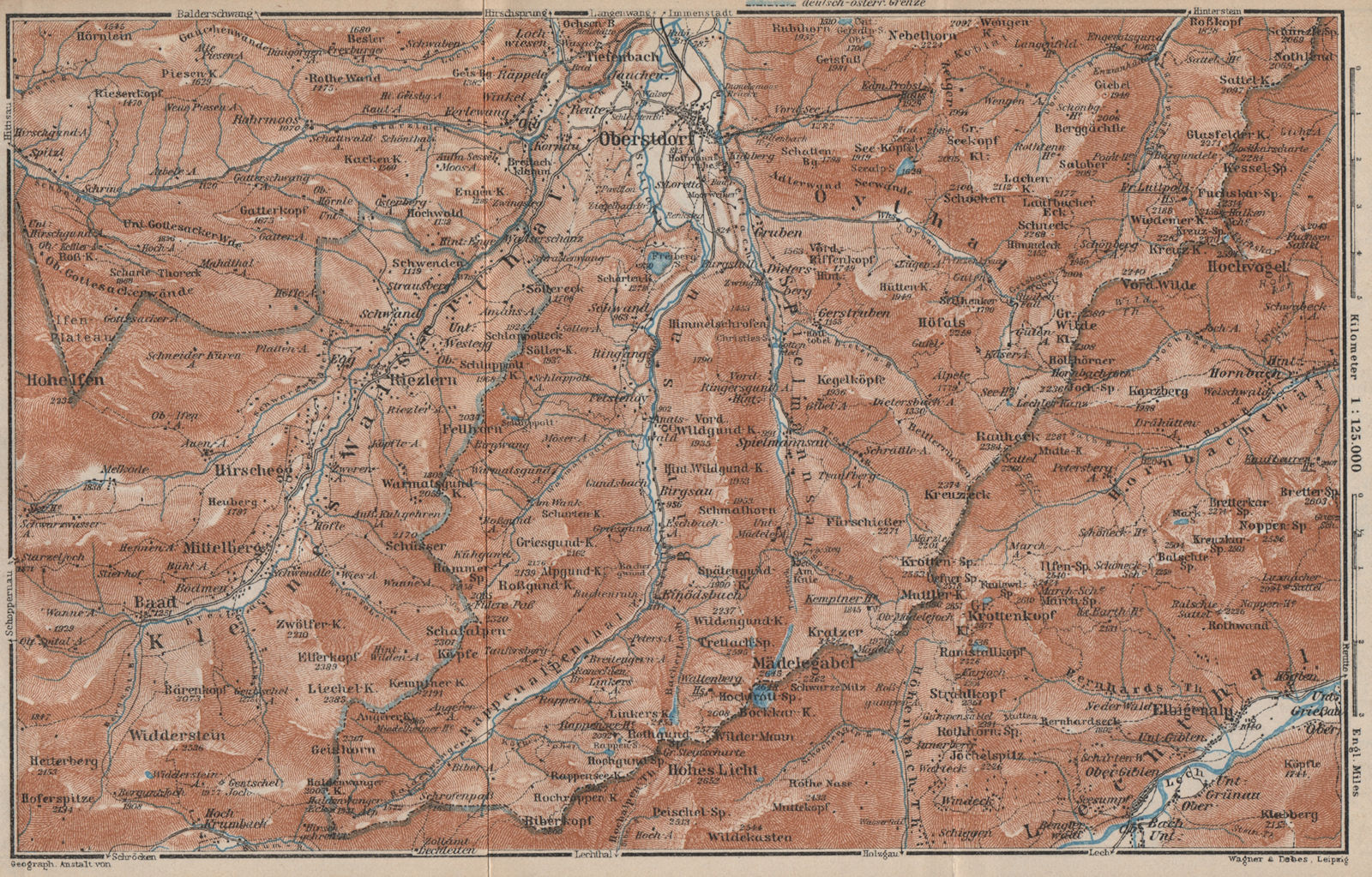 Associate Product OBERSTDORF environs. Mittelberg Riezlern Allgäu Bayerische Alpen karte 1927 map