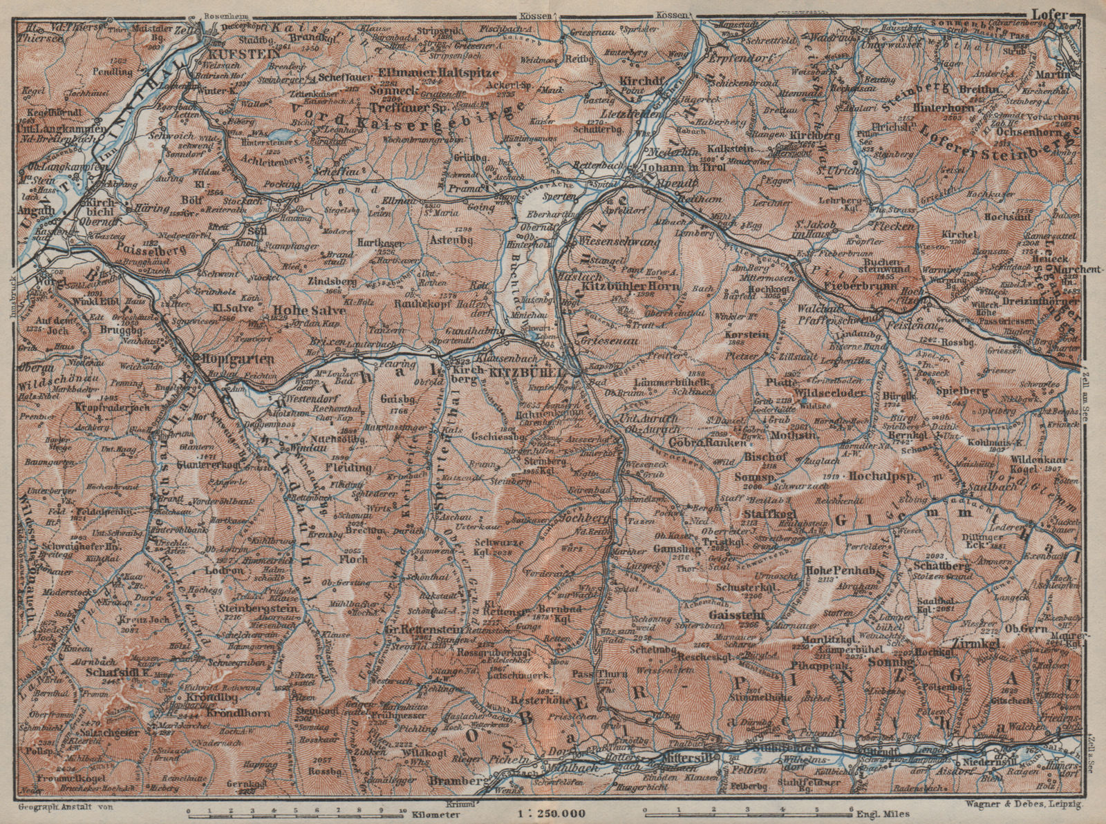 Associate Product WÖRGL/KITZBÜHEL environs. Söll Brixen Kirchberg St Johann Tyrol Tirol  1927 map