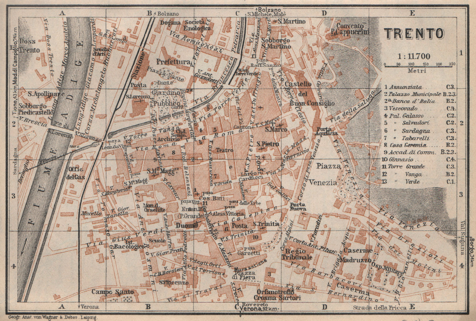 TRENTO (TRIENT) town city plan piano urbanistico. Italy Italia mappa 1927