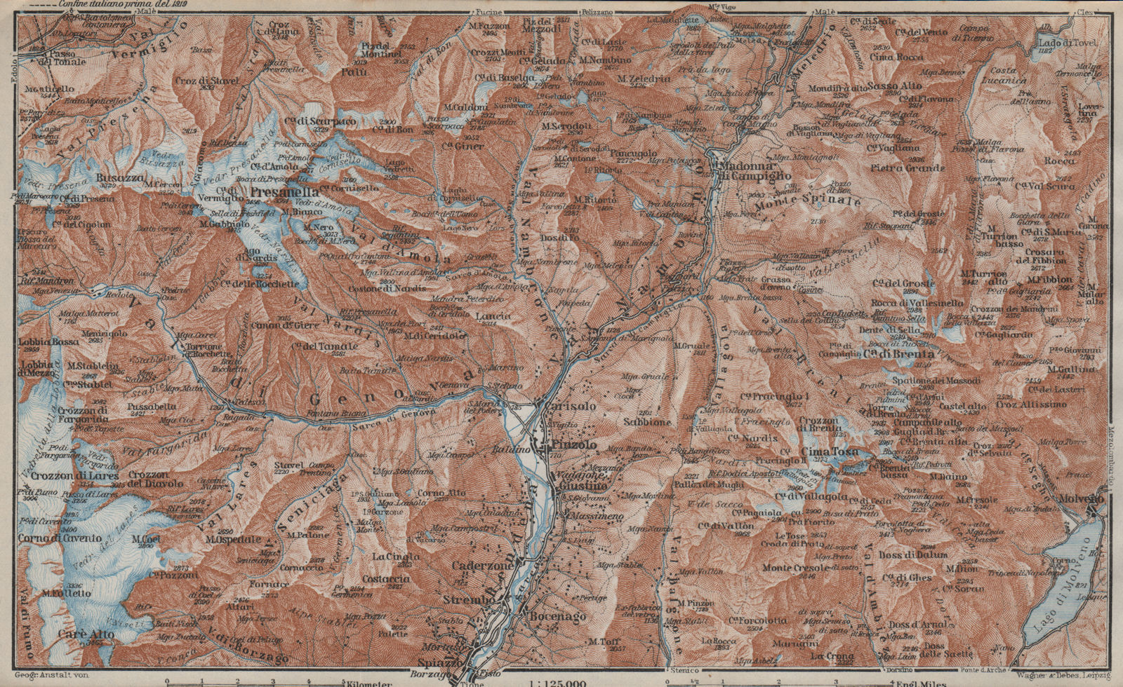 Associate Product MADONNA DI CAMPIGLIO environs. Dolomiti di Brenta. Adamello. Trentino 1927 map