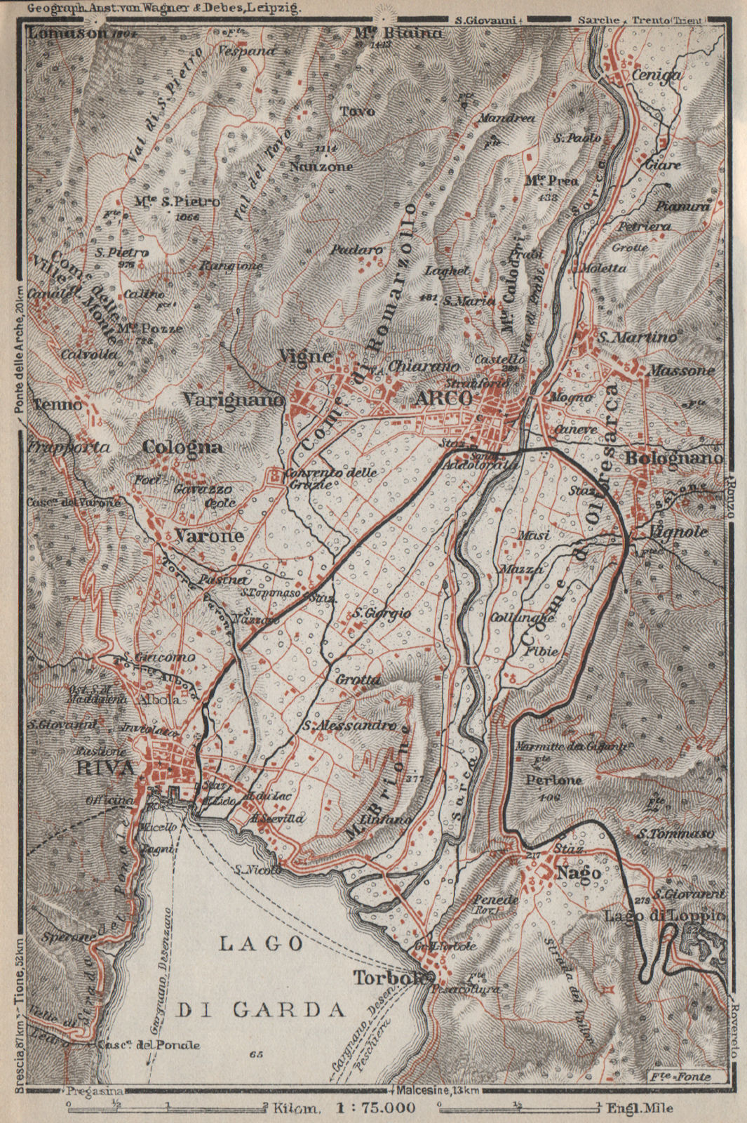 Associate Product ARCO & RIVA DEL GARDA environs. Trento, Italy Italia. Bolognano mappa 1927