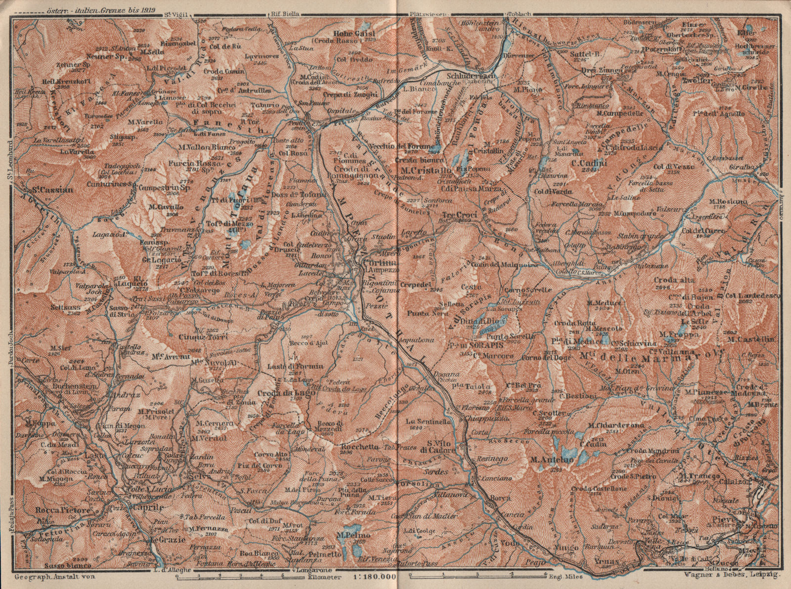 Associate Product CORTINA D'AMPEZZO valley. Dolomiti Veneto Tre Cime Fanes-Sennes-Braies 1927 map