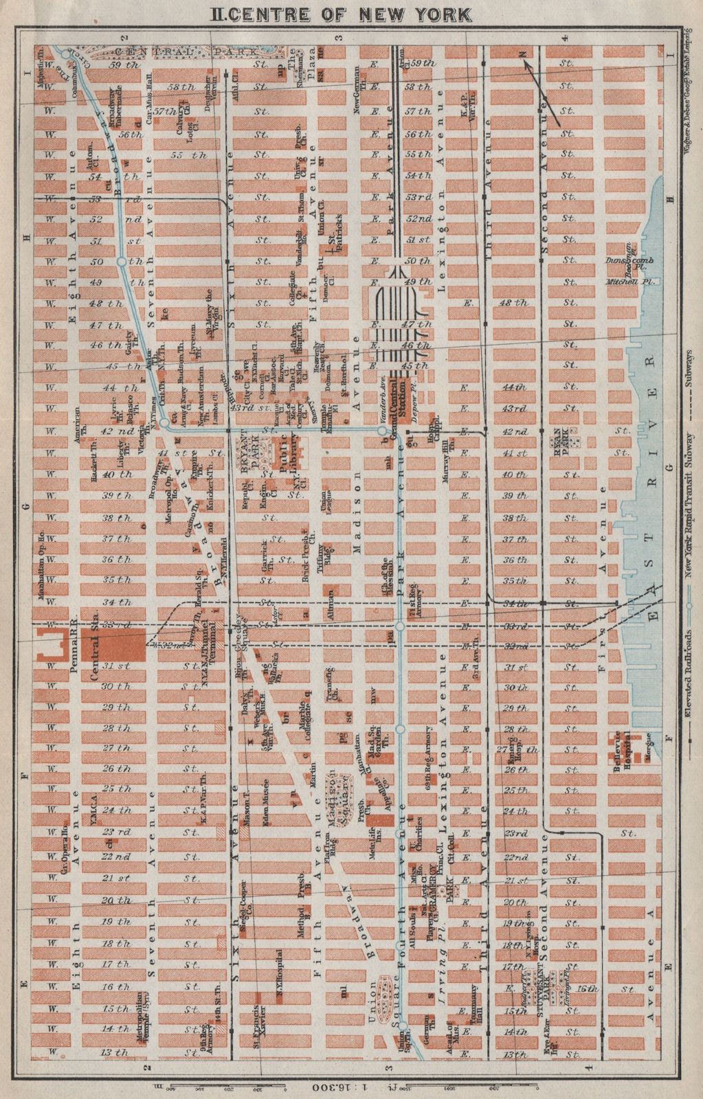 Associate Product MIDtown DOWNTOWN MANHATTAN. New York City antique town plan. BAEDEKER 1909 map