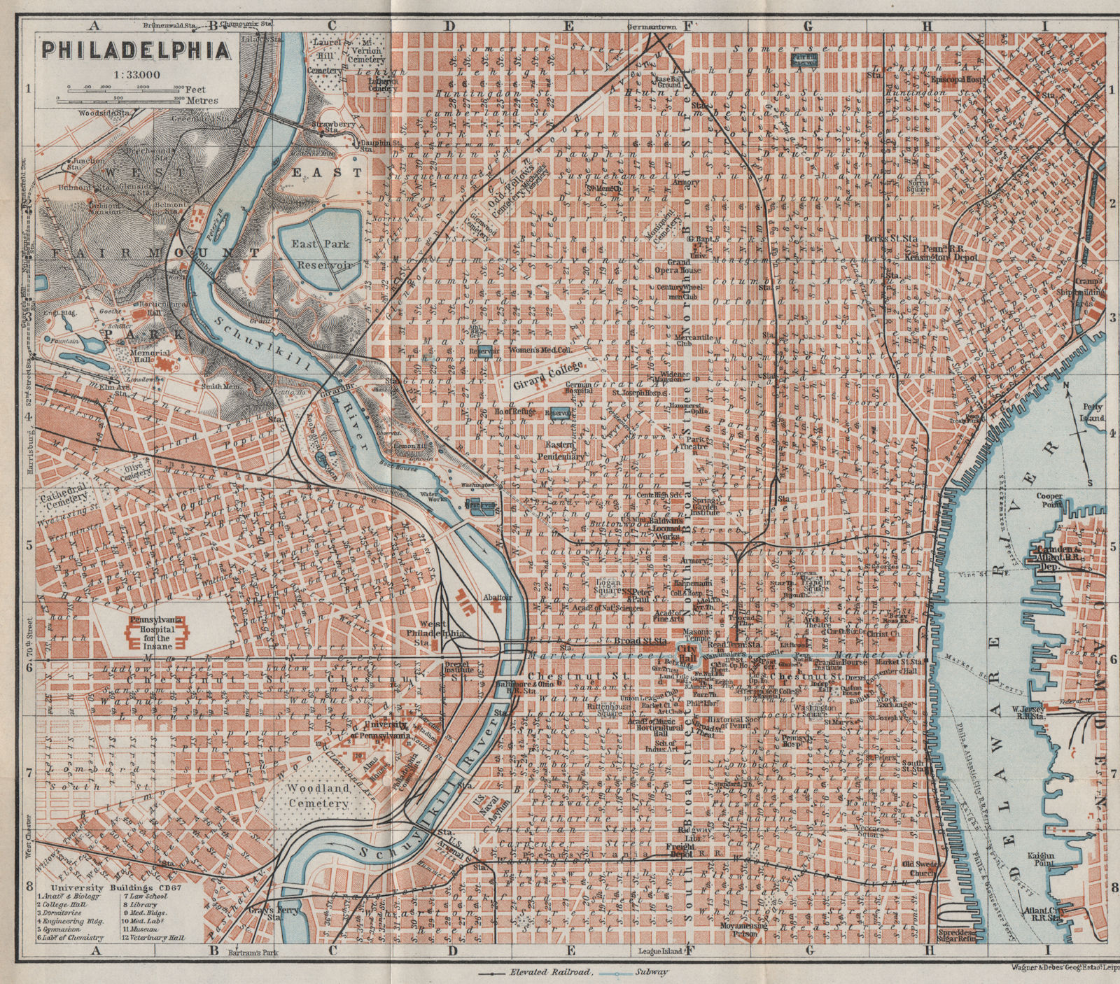 Associate Product PHILADELPHIA antique town city plan. Pennsylvania. BAEDEKER 1909 old map