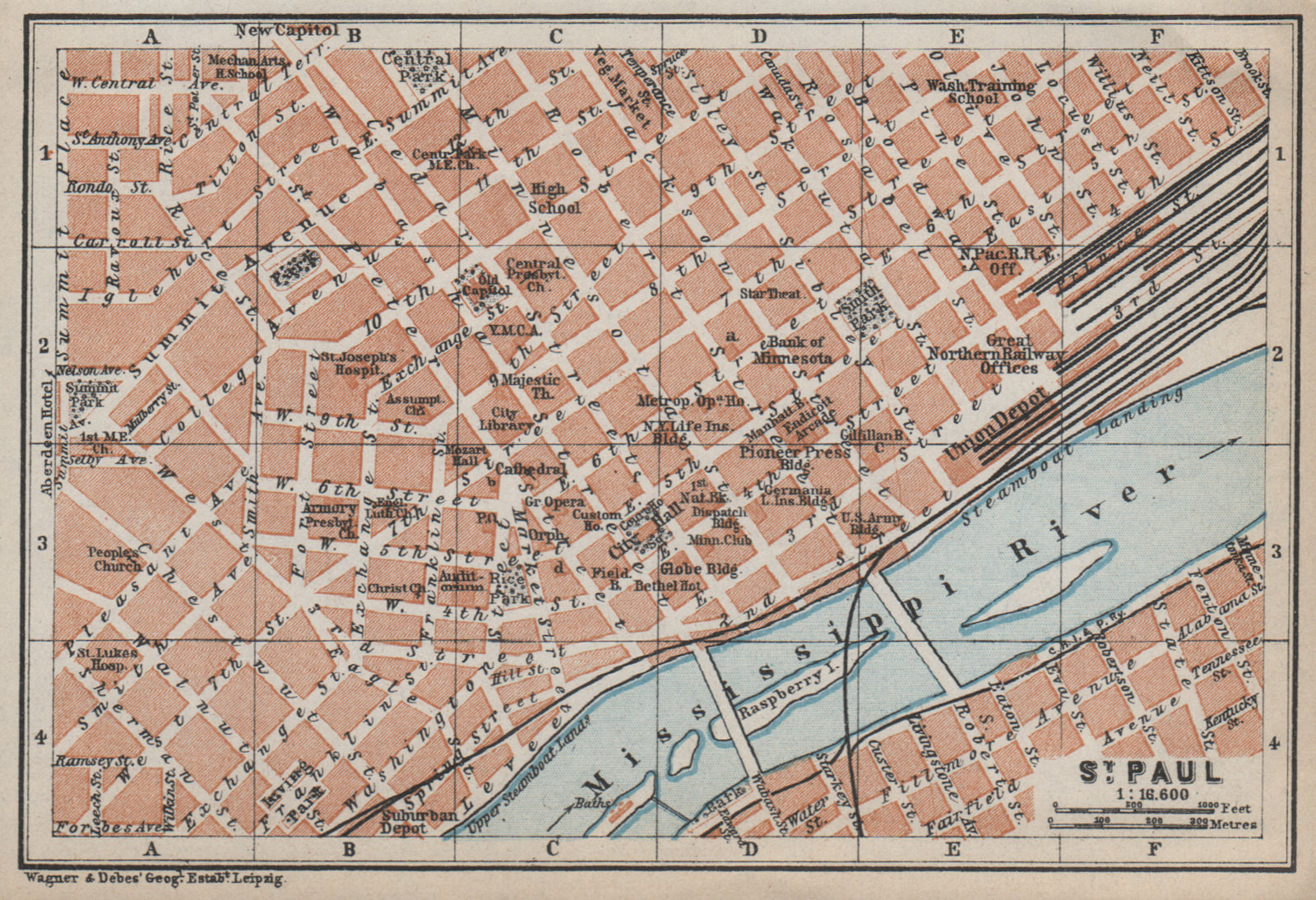 Associate Product ST. PAUL antique town city plan. Minnesota. BAEDEKER 1909 old map