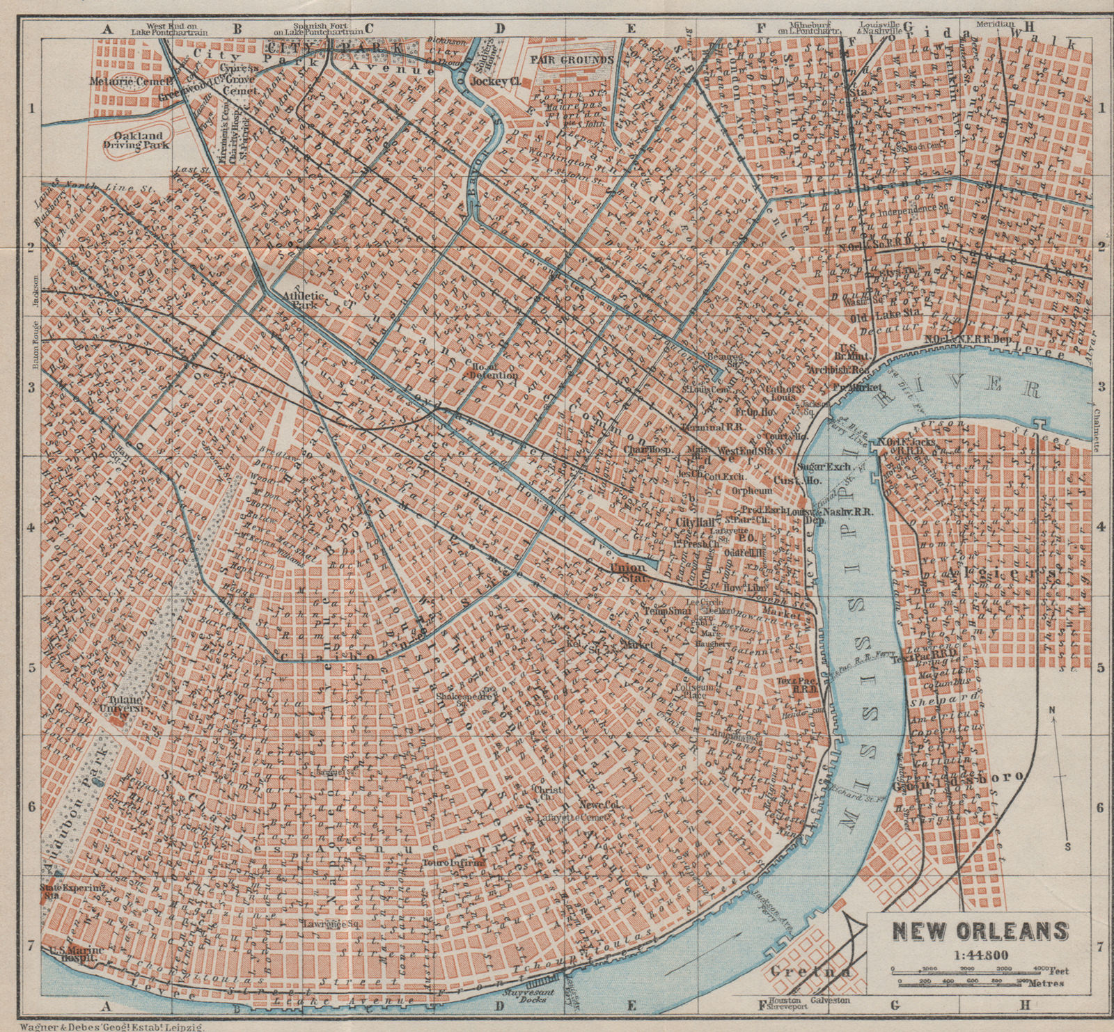 NEW ORLEANS city plan. French Quarter Mid City Treme-Lafitte Louisiana 1909 map