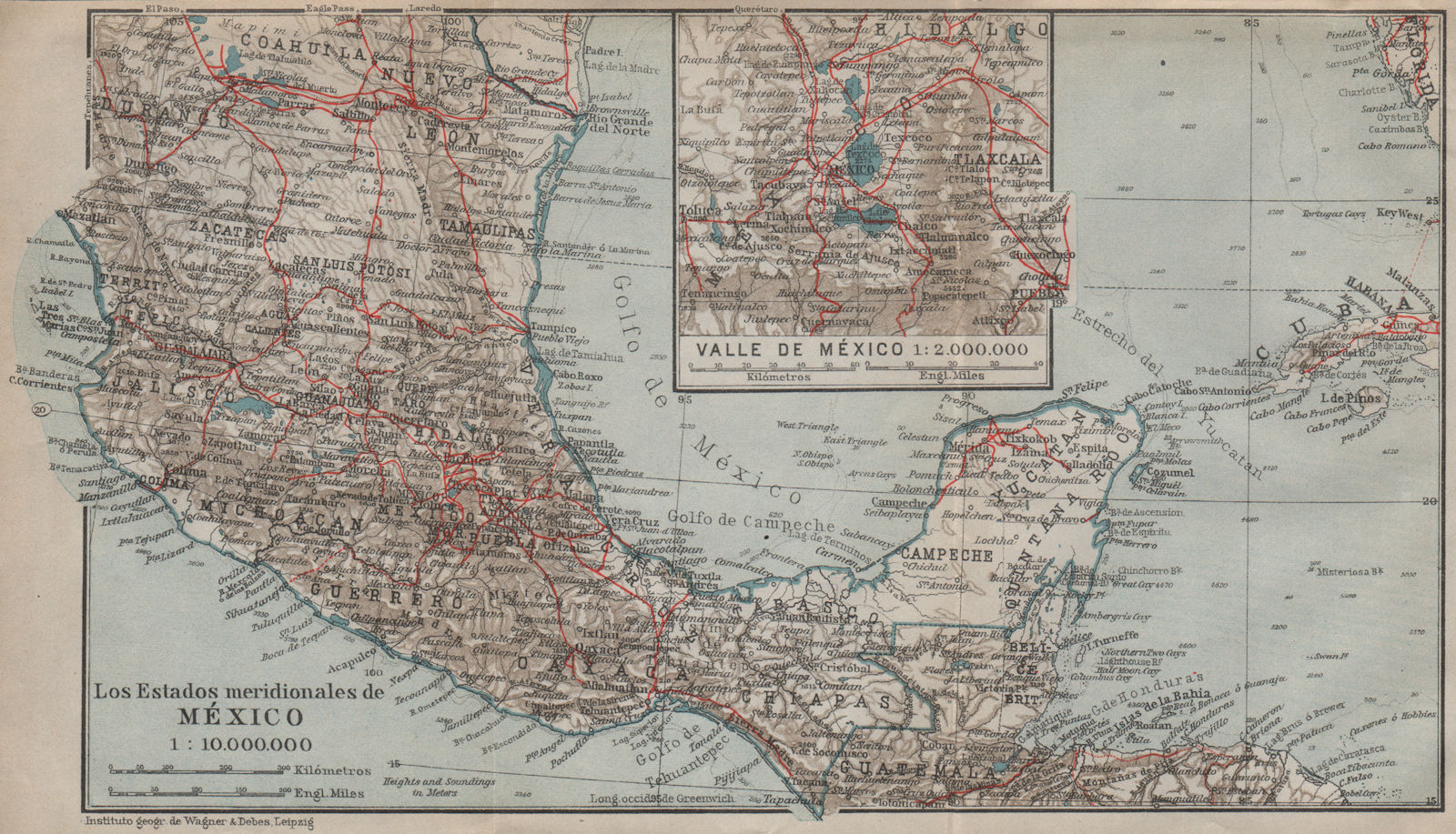 Associate Product SOUTHERN MEXICO. ESTADOS MERIDIONALES DE MÉXICO. Valle de Mexico mapa 1909