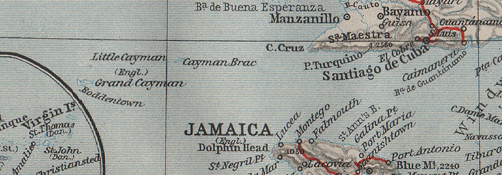BAEDEKER 1909 old antique map chart CUBA PUERTO RICO Jamaica Haiti Caribbean 