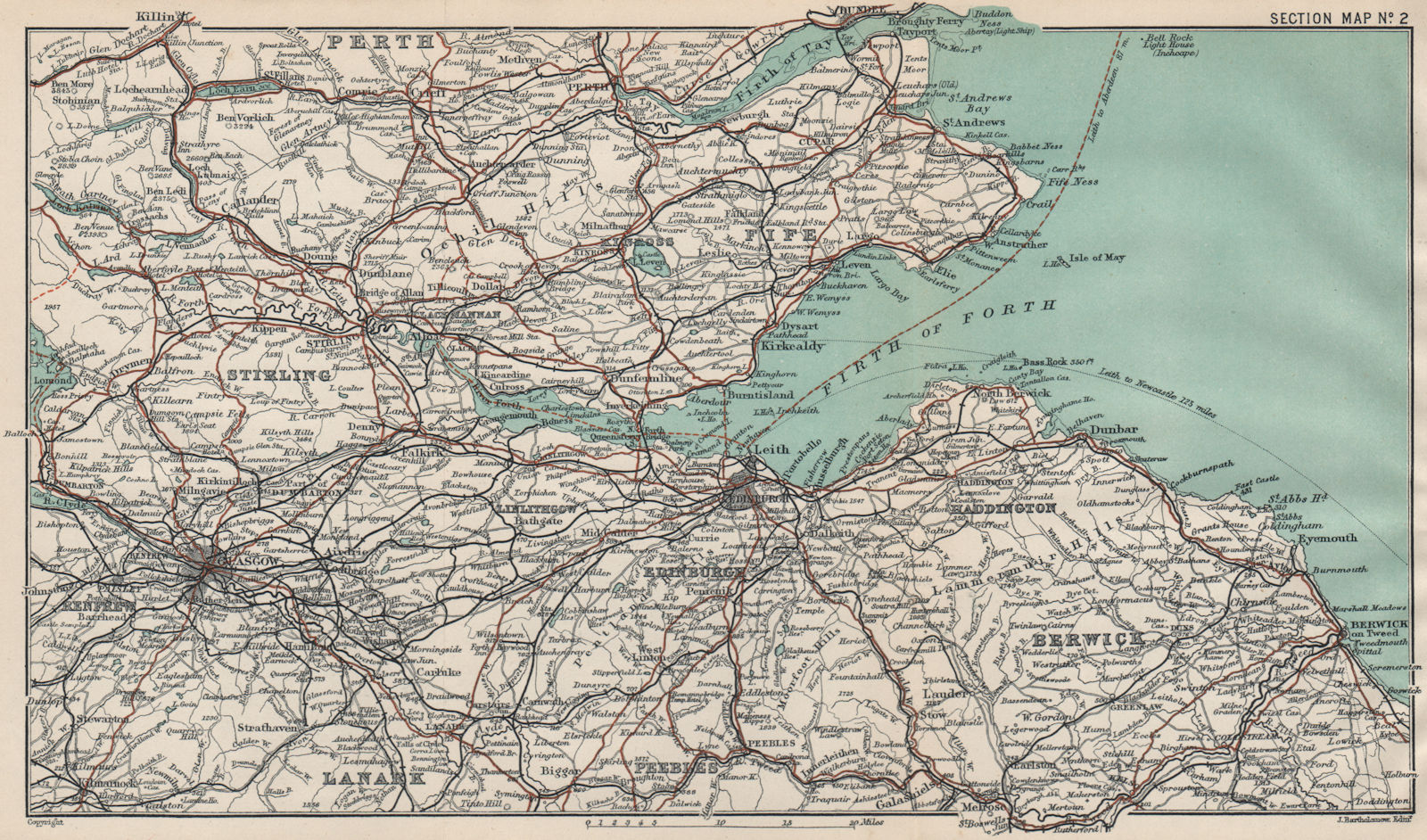 FIRTH OF FORTH. Edinburgh Stirling Fife Glasgow. Central Scotland 1908 old map