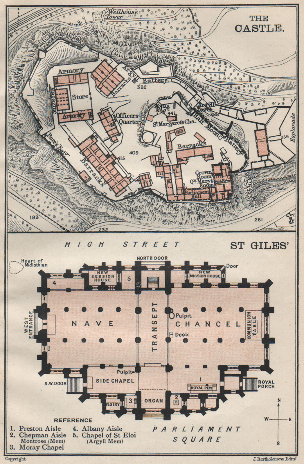 EDINBURGH. The Castle & St. Giles' cathedral ground plans. BARTHOLOMEW 1908 map