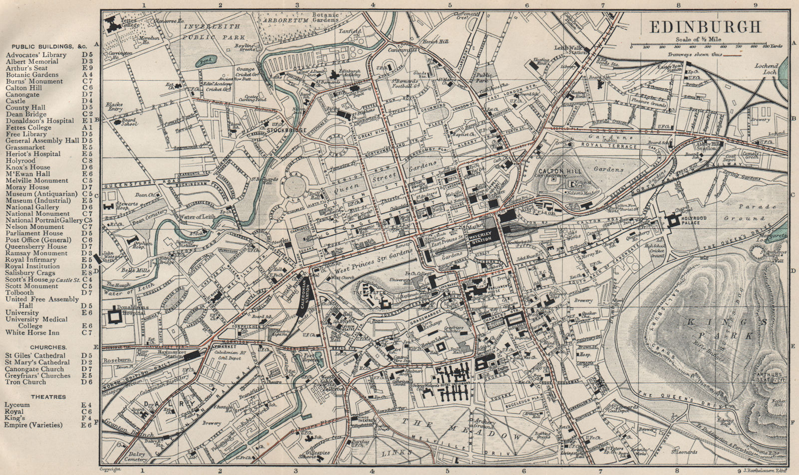 EDINBURGH town/city plan. Scotland. BARTHOLOMEW 1908 old antique map chart