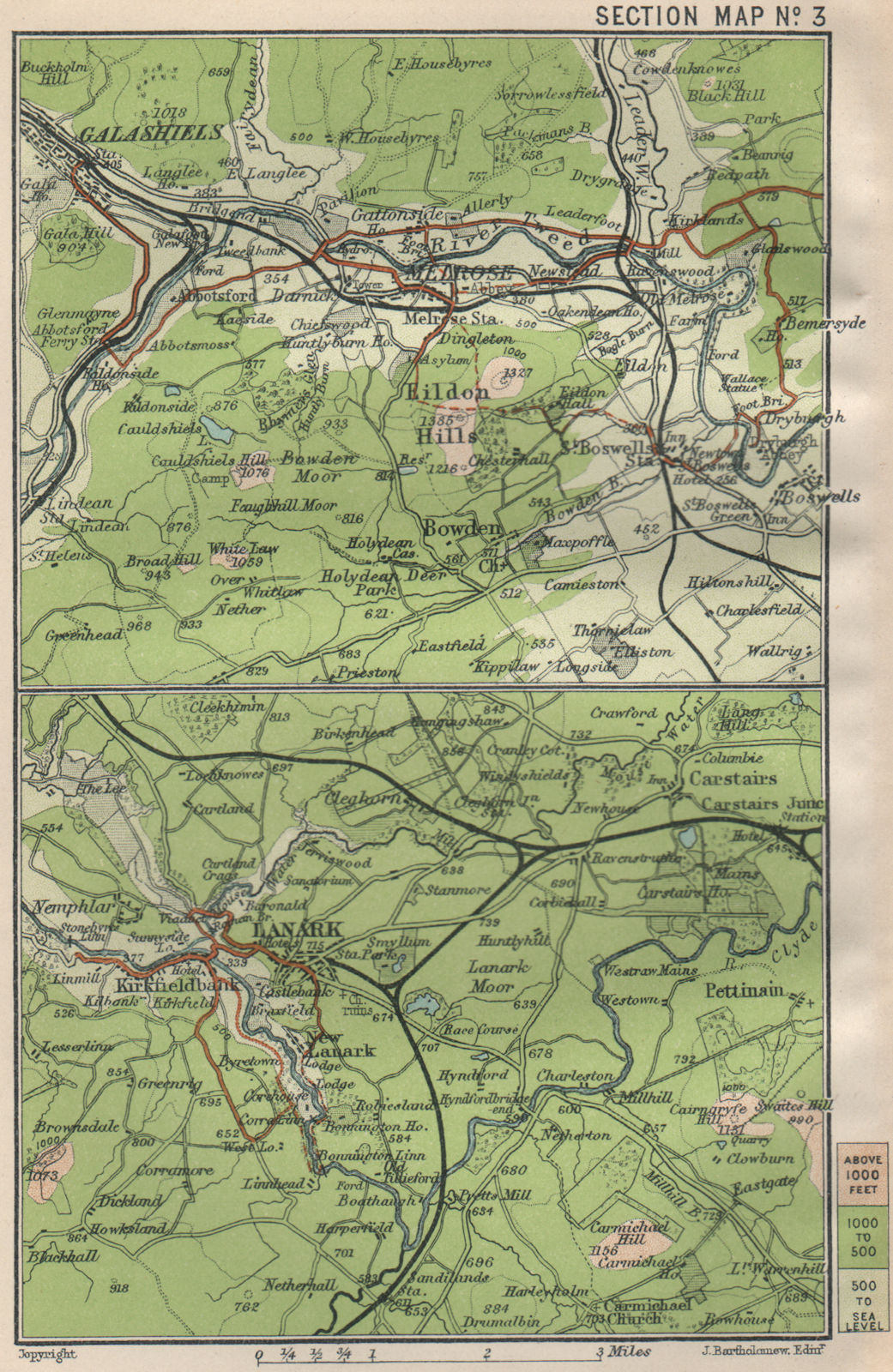 MELROSE & LANARK ENVIRONS. Galashiels Eildon Hills. Scotland 1908 old map