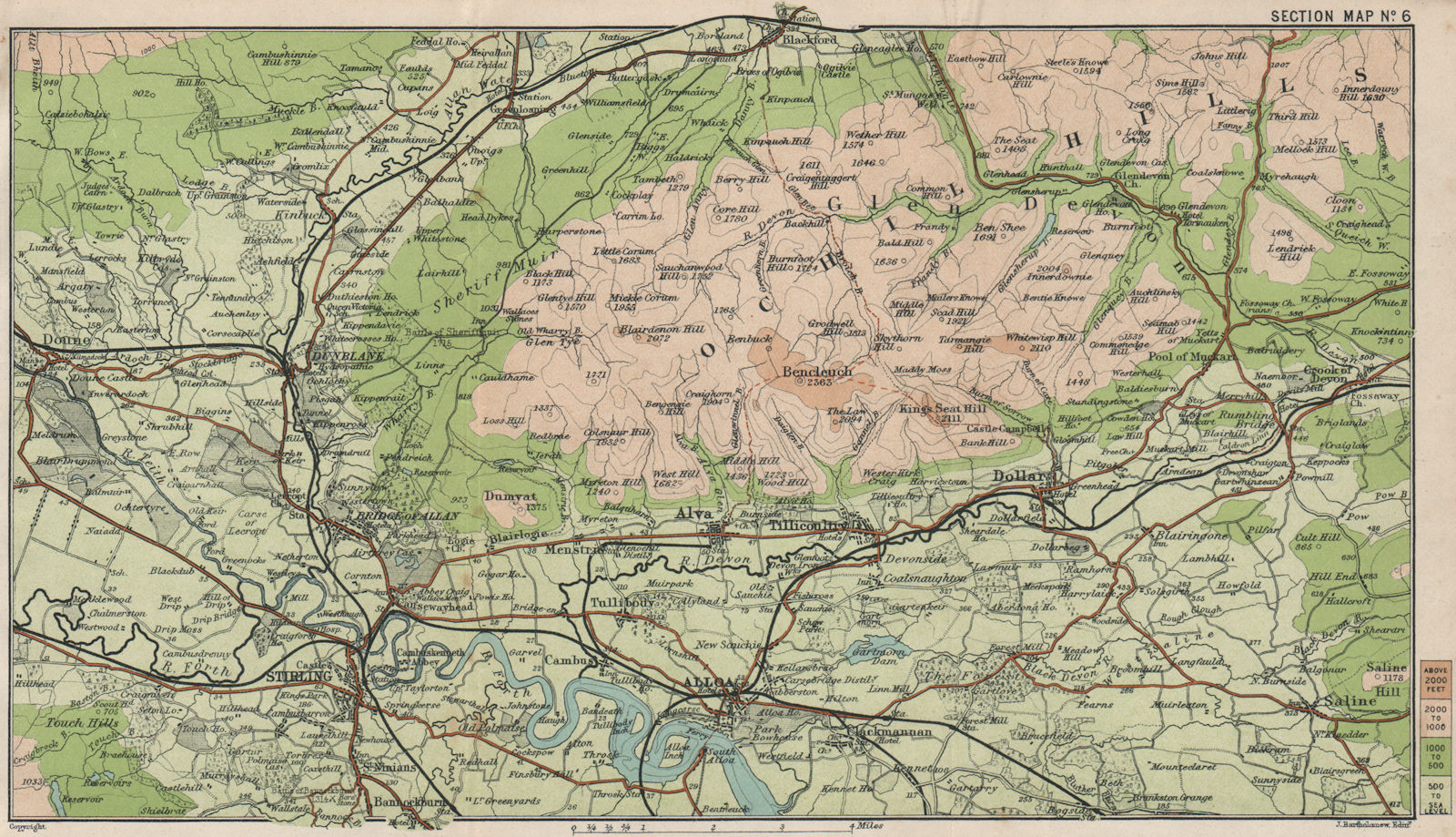 OCHIL HILLS. Alloa Stirling Dollar Dunblane Doune Blair Drummond Dollar 1908 map