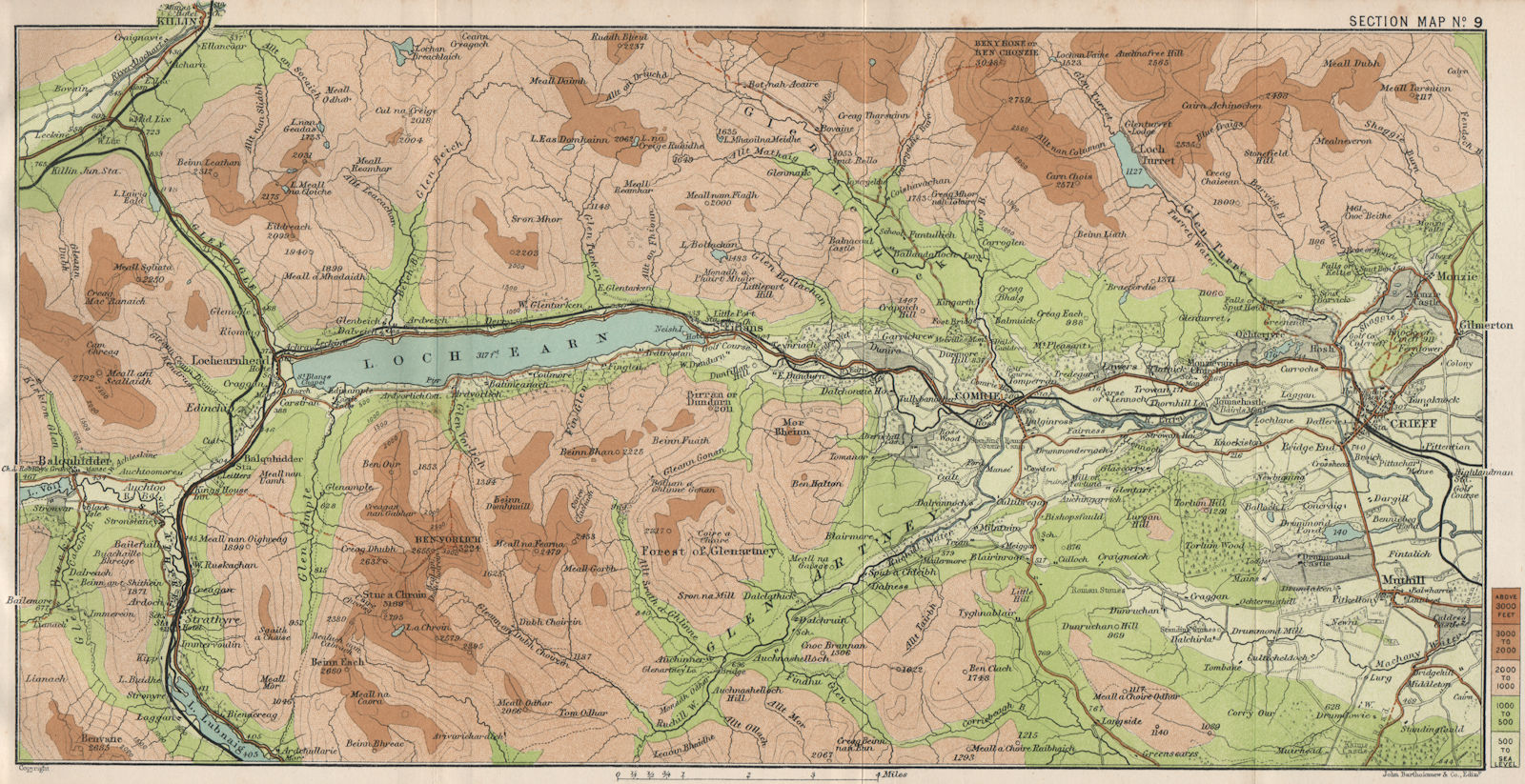 STRATHEARN Crieff Comrie St Fillans Ben Chonzie Ben Vorlich Loch Earn 1908 map