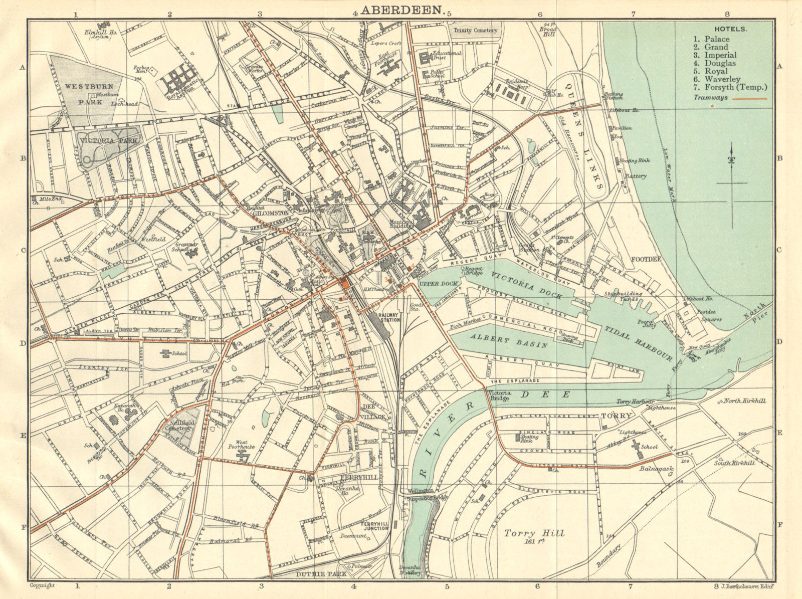 ABERDEEN town/city plan. Scotland. BARTHOLOMEW 1908 old antique map chart