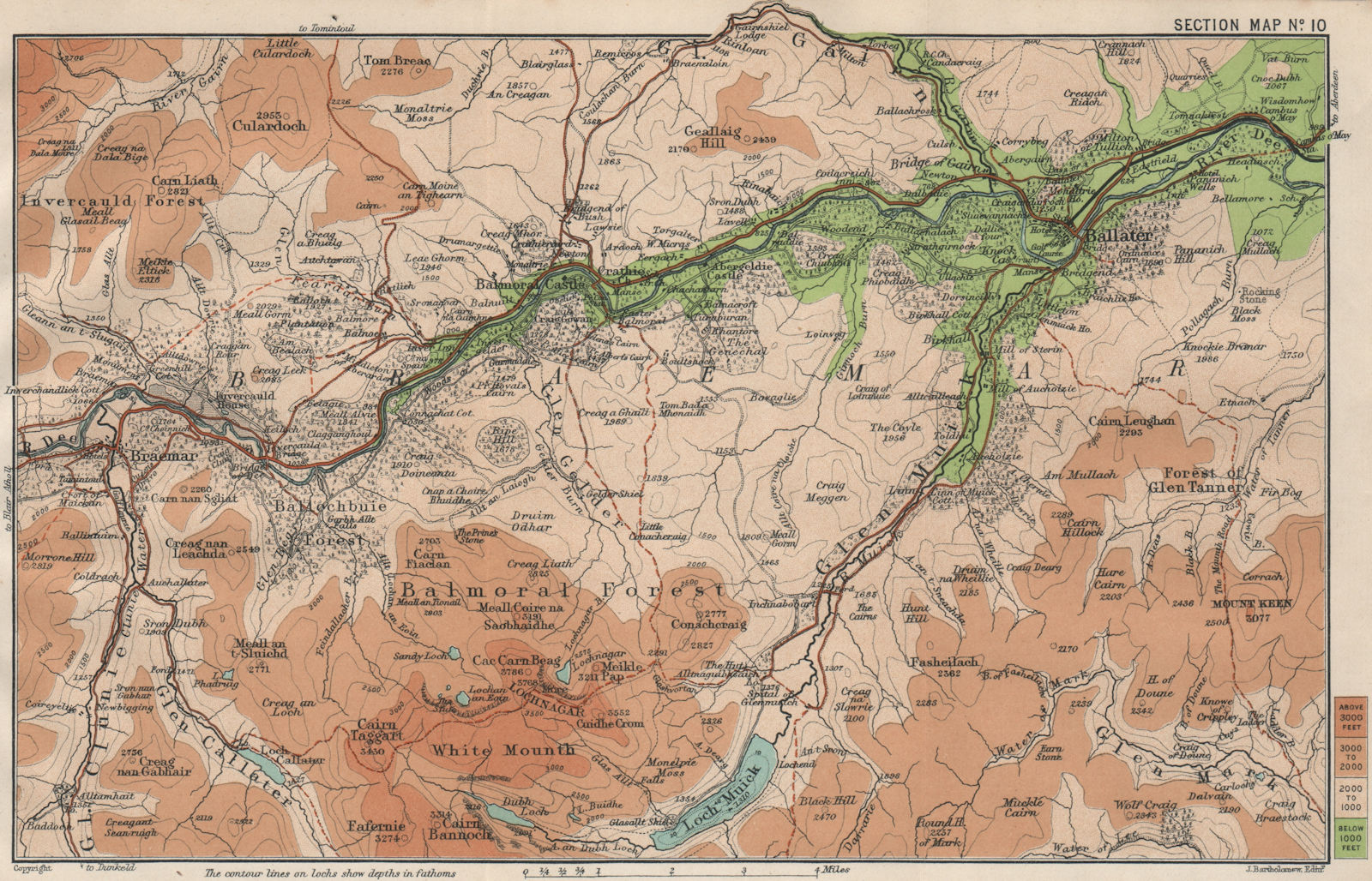 BALMORAL ENVIRONS Ballater Braemar Dee Valley Lochnagar Beinn Chiochan  1908 map