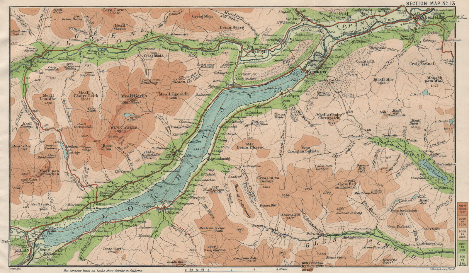 LOCH TAY. Glen Lyon Aberfeldy Ben Lawers. Scottish Highlands 1908 old map