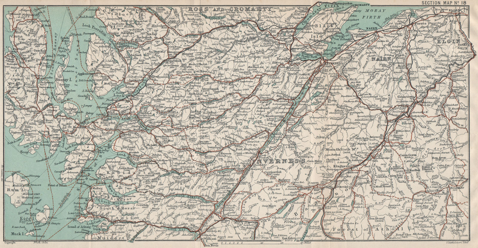 SCOTLAND HIGHLANDS. Skye Inverness Nairn Elgin Ross & Cromarty 1908 old map