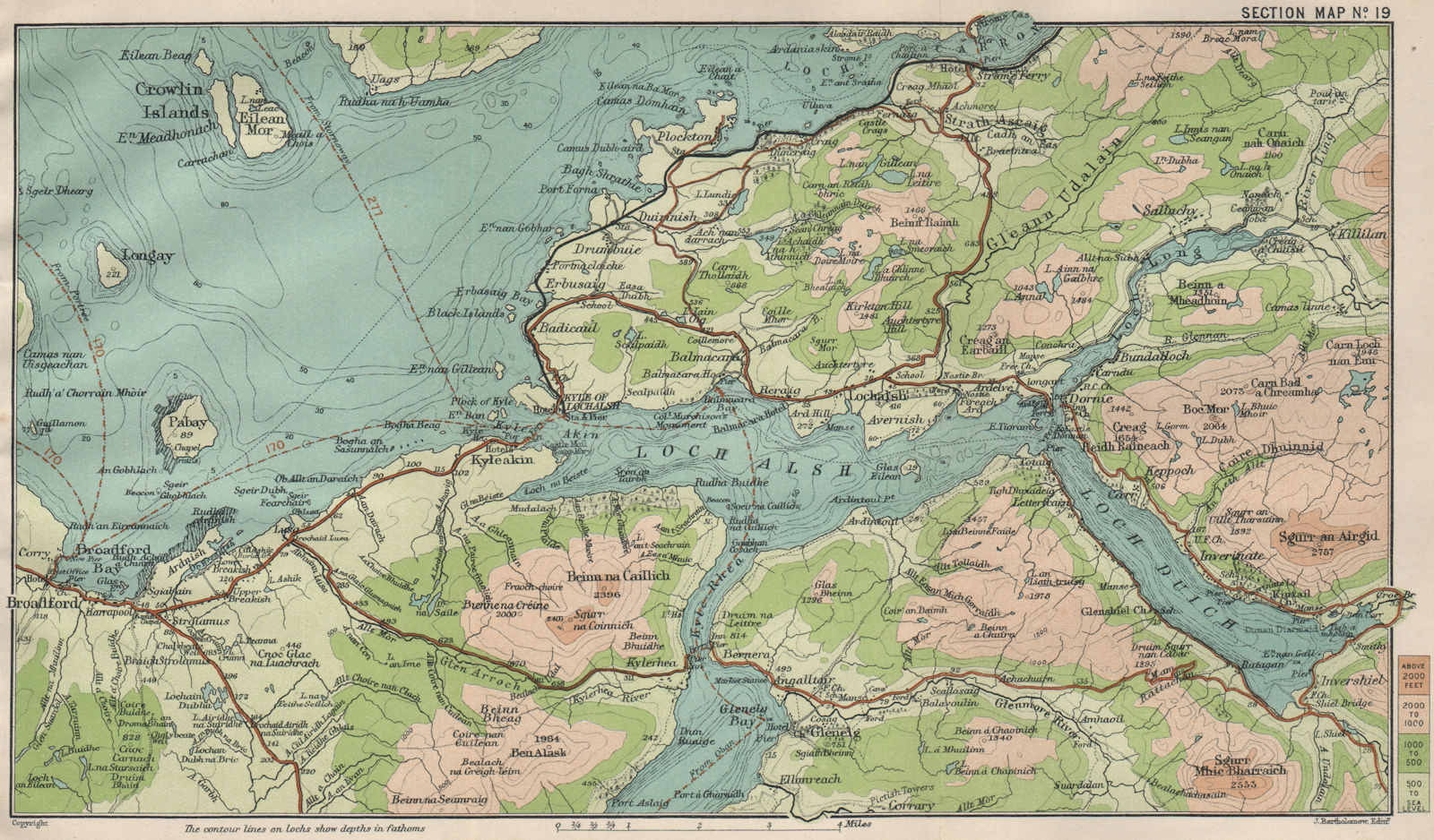 LOCH ALSH. Loch Duich. Dornie Plockton Eilean Donan Crowlin Islands 1908 map