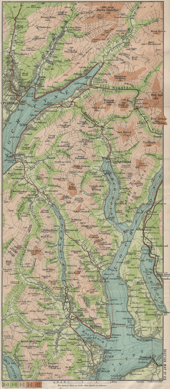 ARROCHAR ALPS. Inveraray Loch Fyne Loch Long Loch Goil Loch Eck 1908 old map