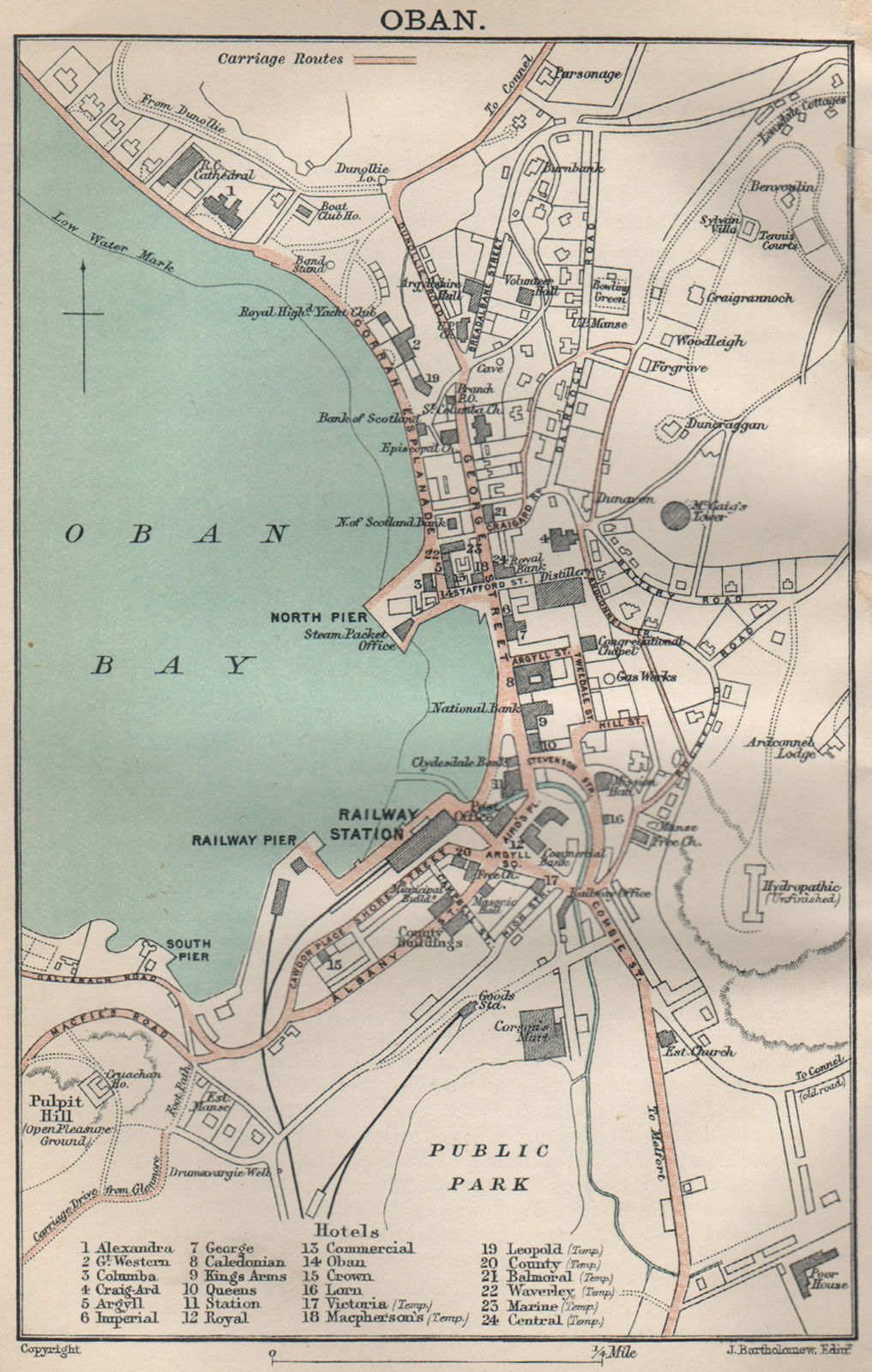 OBAN town/city plan. Scotland. BARTHOLOMEW 1908 old antique map chart