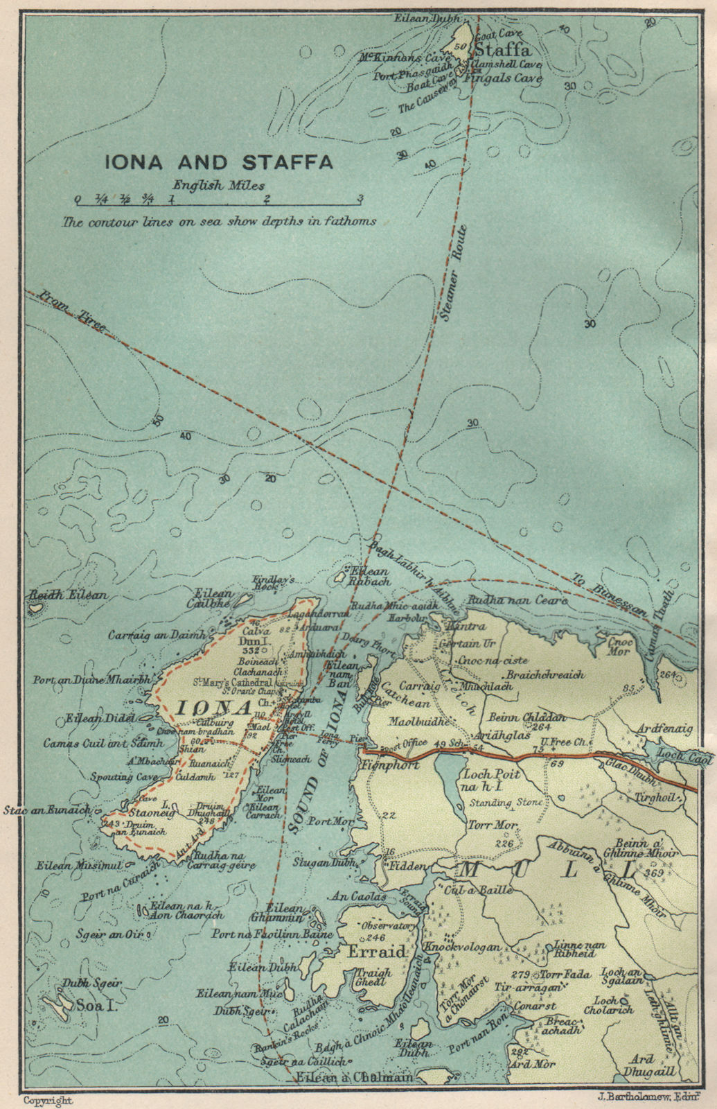 IONA & STAFFA. Mull Erraid Fingal's Cave Staffin. Scottish Islands 1908 map