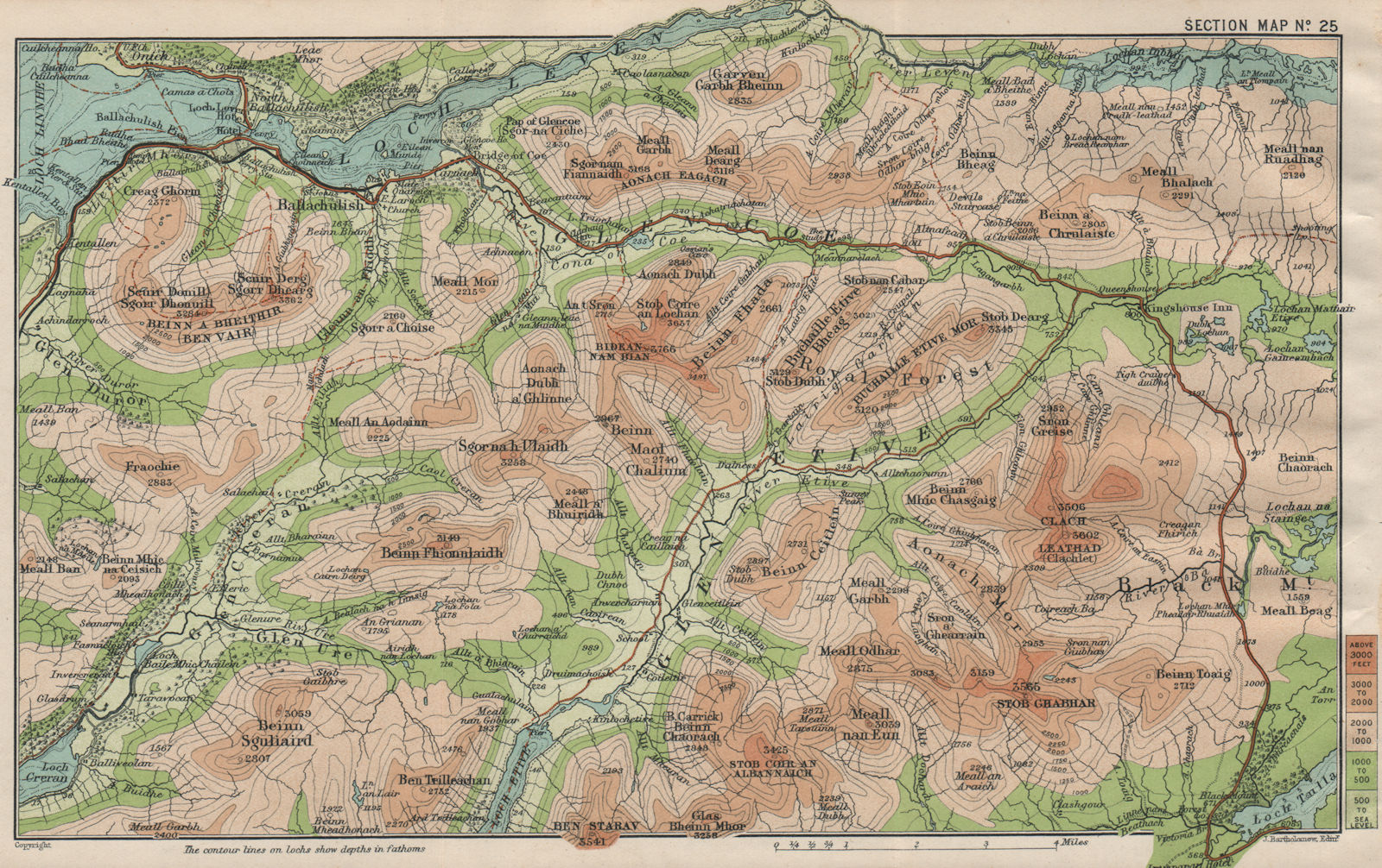 GLENCOE. Bidean Nam Bian Glen Etive Beinn a' Bheithir Creise 1908 old map