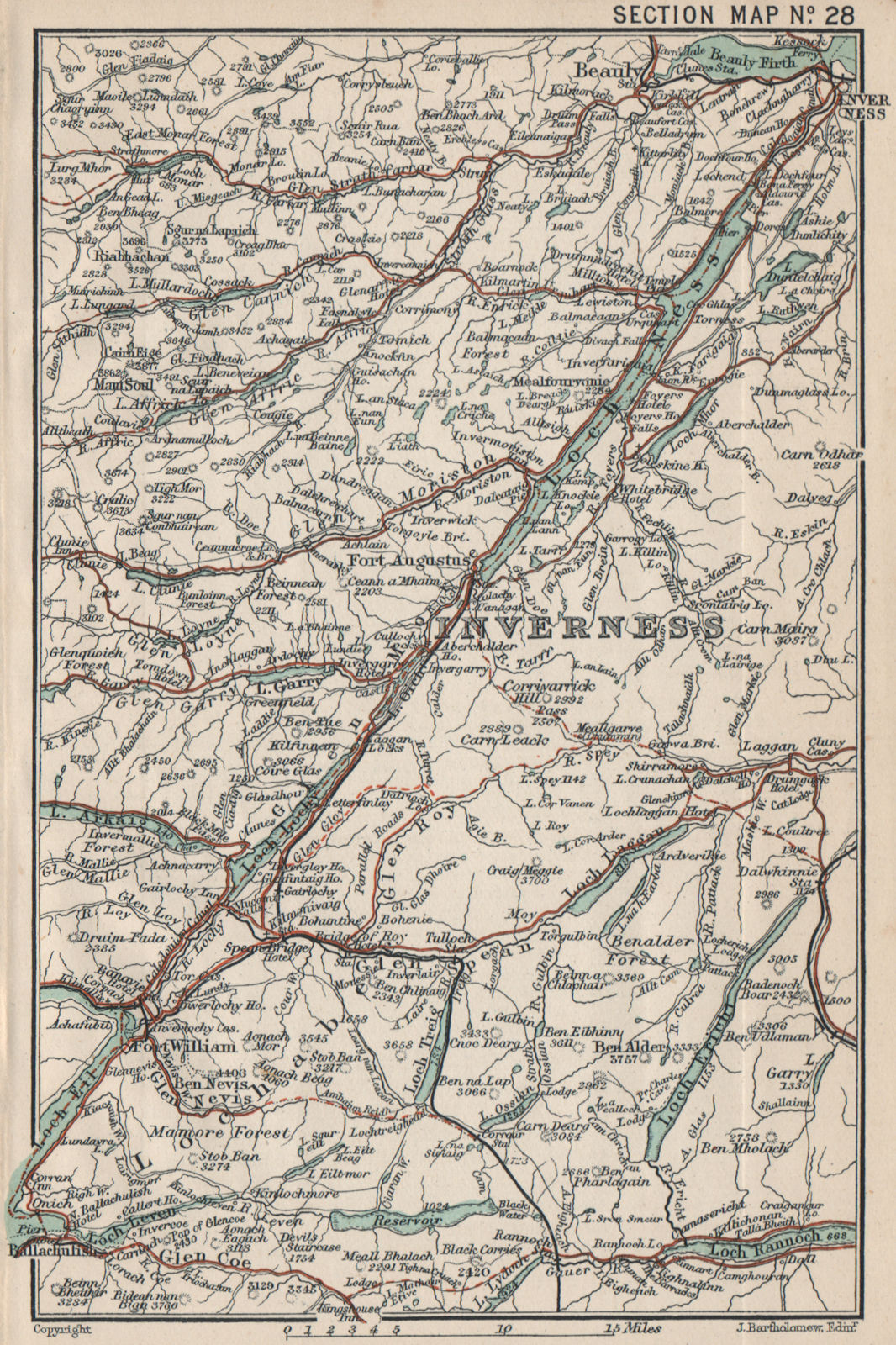 GREAT GLEN FAULT. Loch Ness Loch Lochy Inverness Caledonian Canal 1908 old map