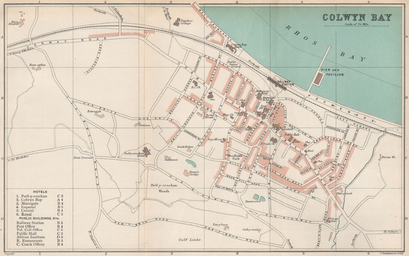 COLWYN BAY town/city plan. Wales. BARTHOLOMEW 1902 old antique map chart