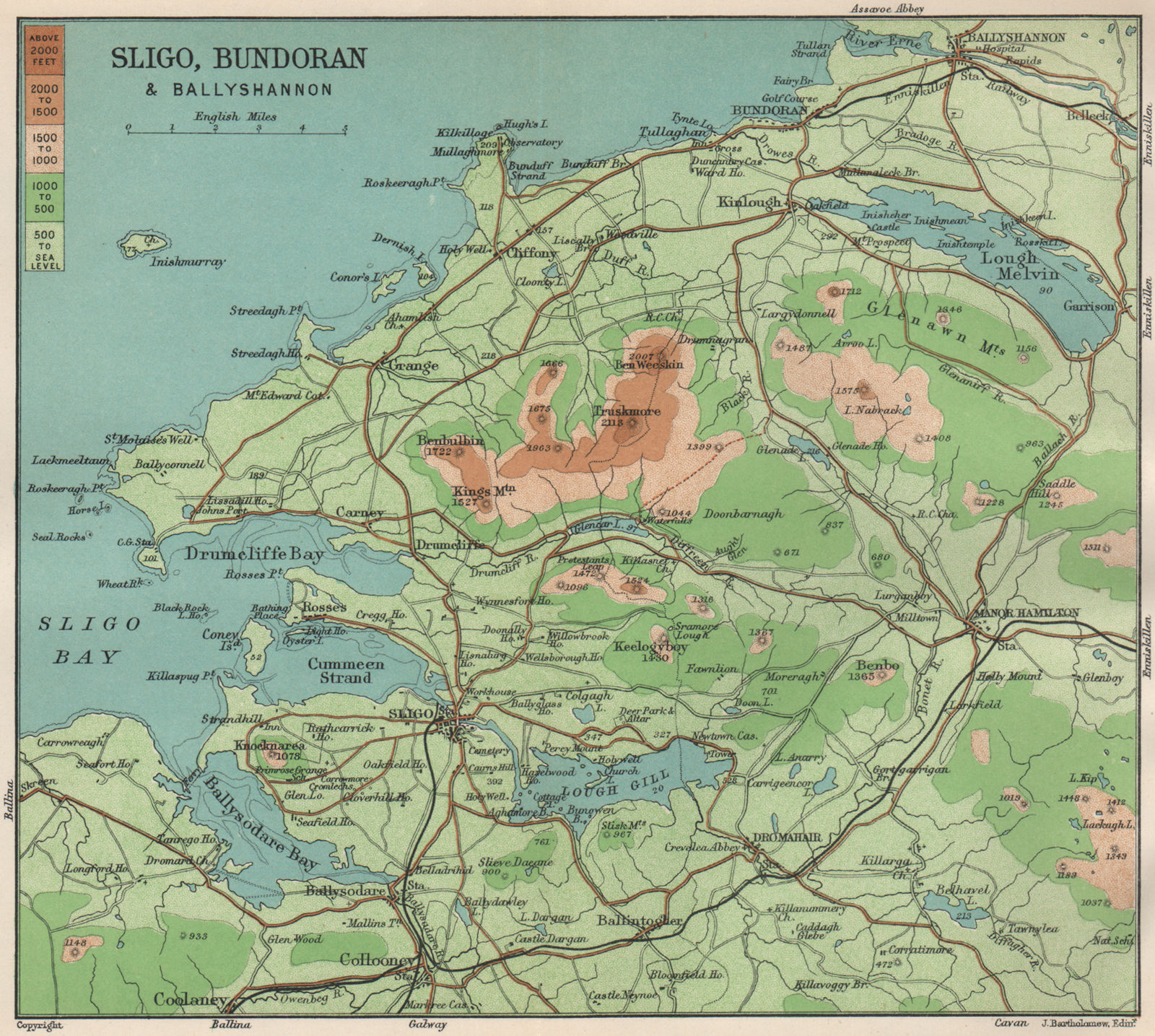 Sligo Bundoran Ballyshannon Lough Gill Ballysodare Bay Drumcliff Bay 1902 map