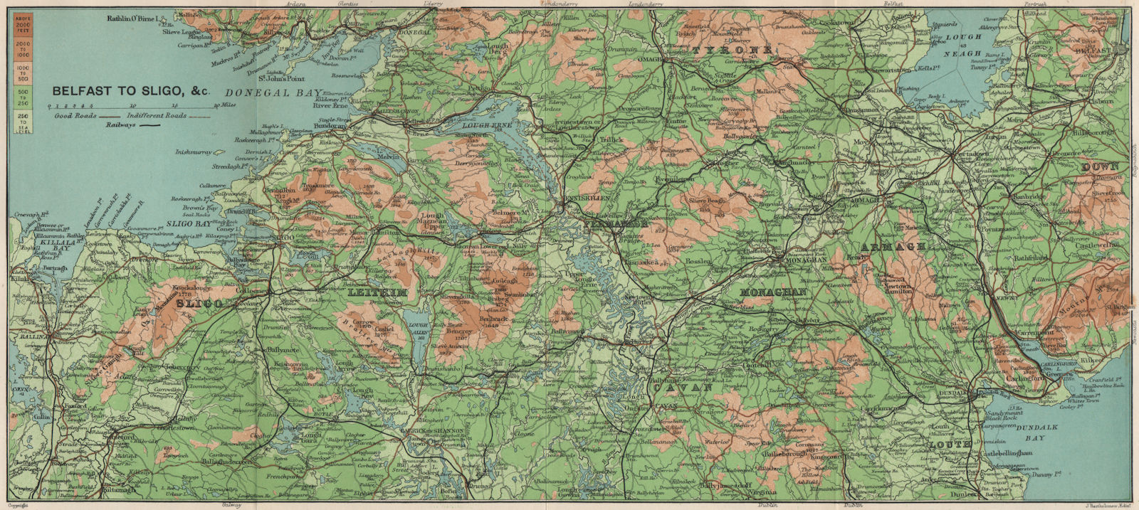 IRELAND CENTRAL Tyrone Leitrim Sligo Cavan Monaghan Armagh Louth Down 1902 map