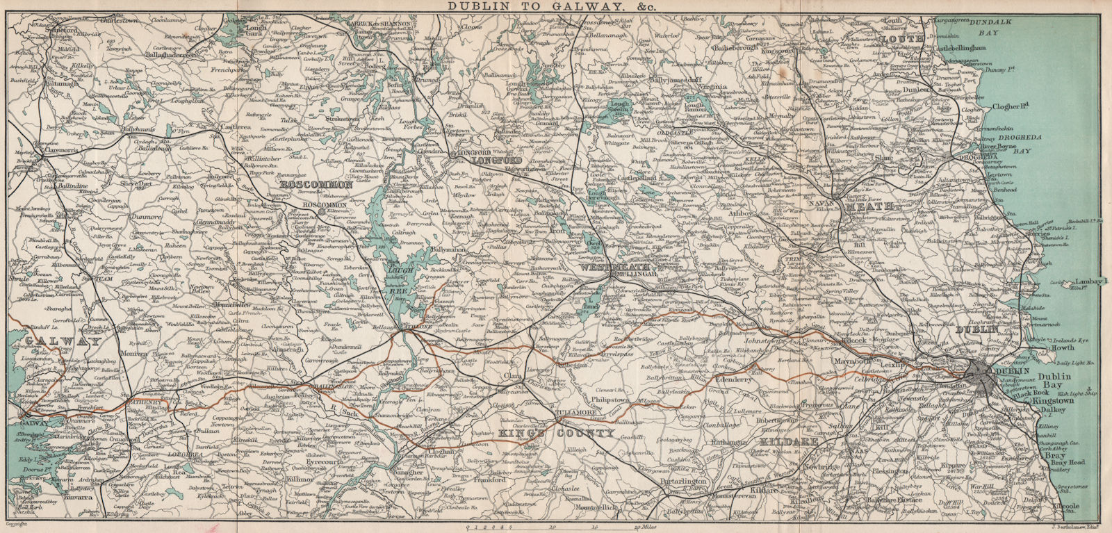 IRELAND CENTRE Dublin Kildare Galway Westmeath Louth Roscommon Longford 1901 map
