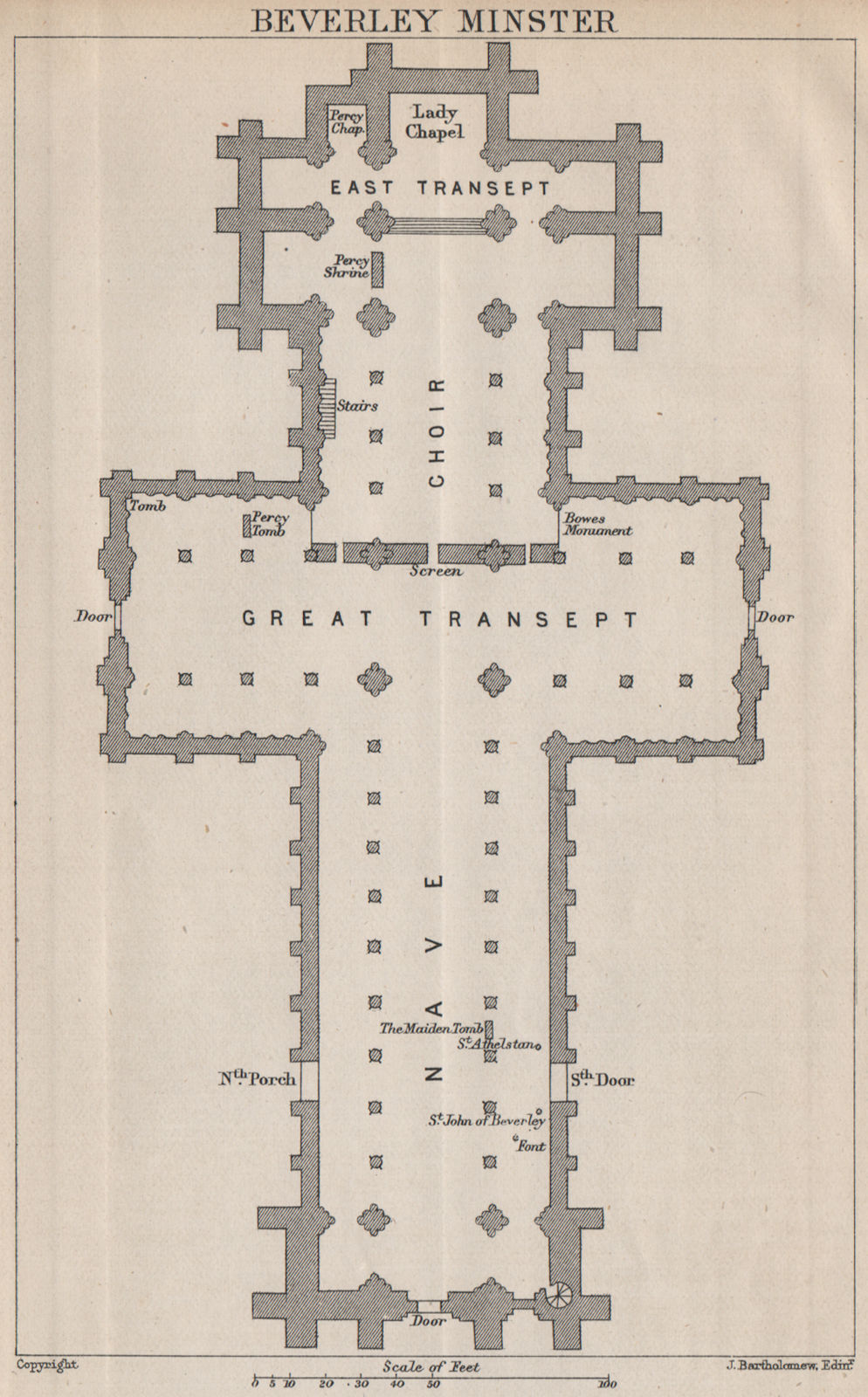 Associate Product BEVERLEY MINSTER ground plan. Yorkshire. Cathedral. BARTHOLOMEW 1893 old map