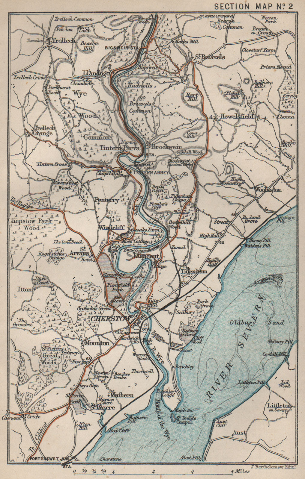 LOWER WYE VALLEY. Chepstow Tintern Wyndcliff Piercefield Park Llandogo 1886 map