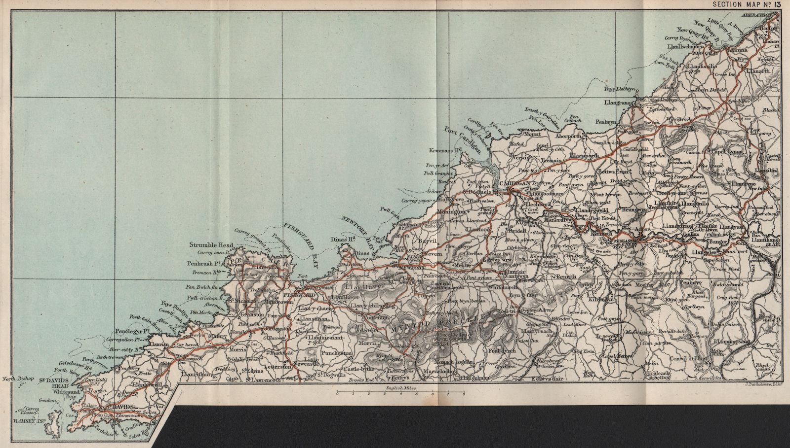 Associate Product PEMBROKESHIRE/CEREDIGION COAST. St David's Fishguard Cardigan Aberaeron 1886 map