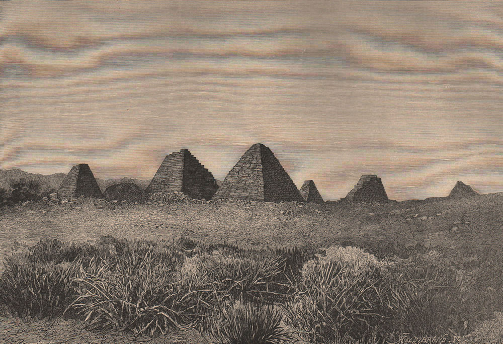 Pyramids of Meroe - Southern group. Sudan 1885 old antique print picture