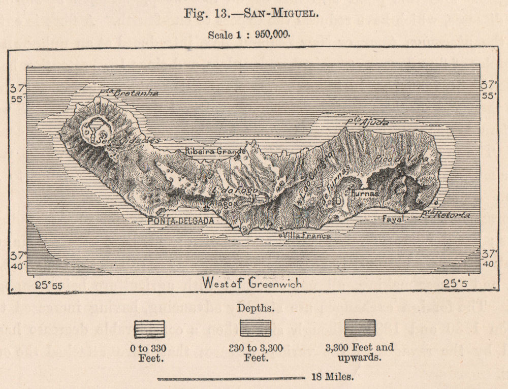Associate Product San/Sao Miguel. Azores. Portugal. West African Islands 1885 old antique map