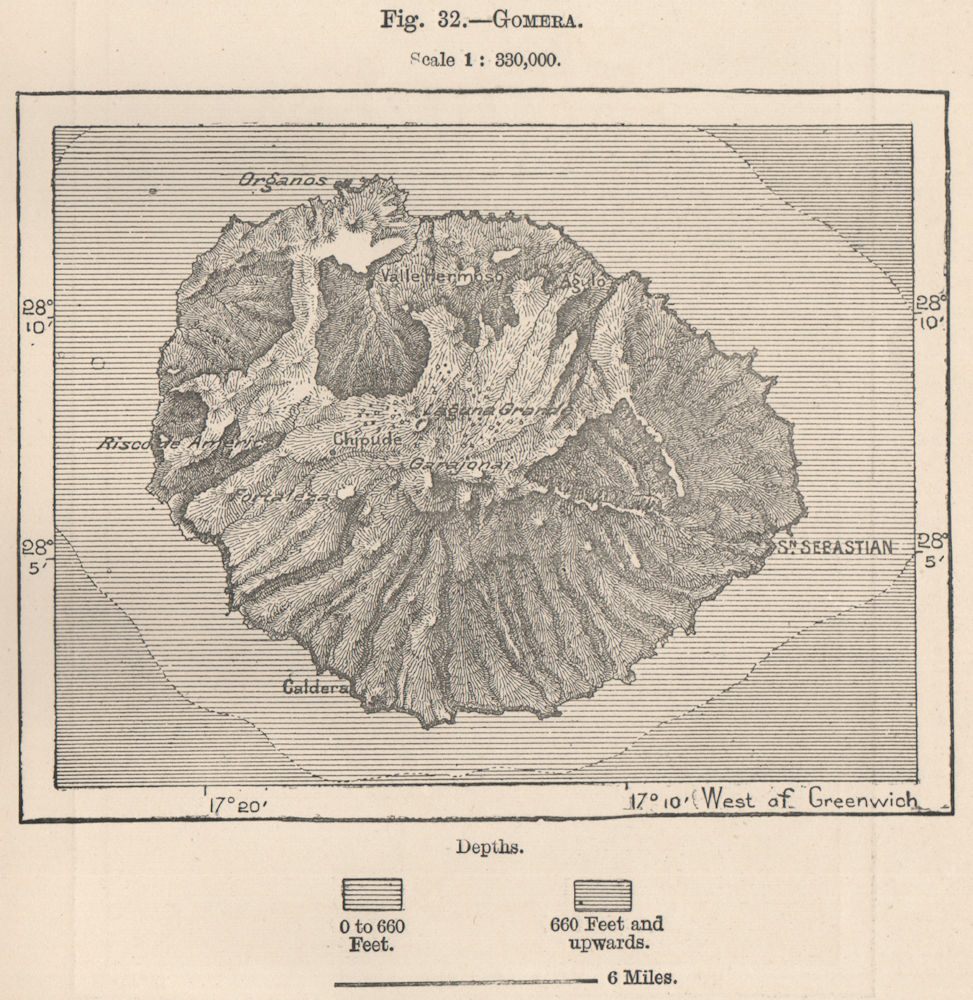 La Gomera, Canary Islands. Spain 1885 old antique vintage map plan chart